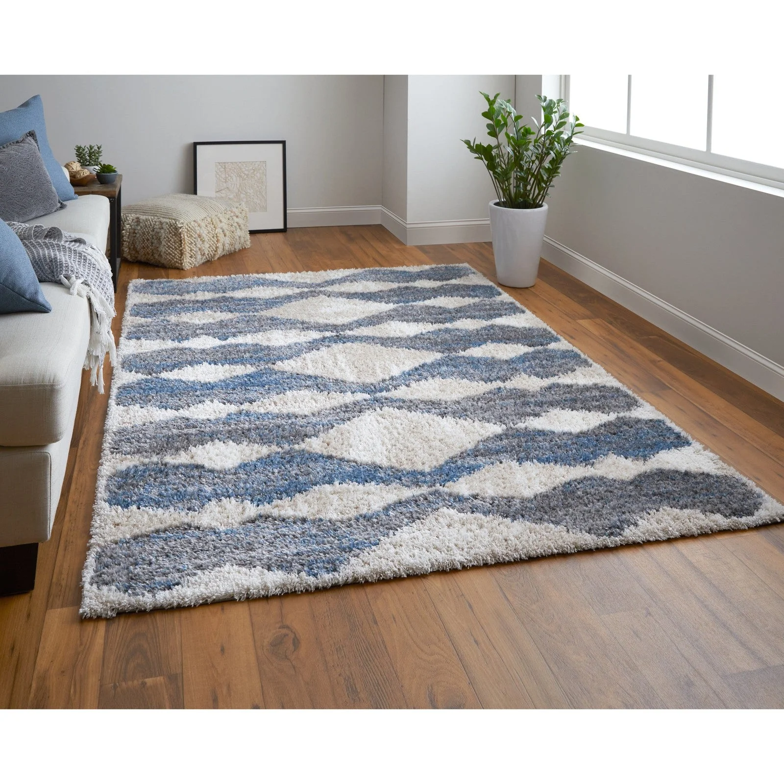 Feizy Mynka 39IFF Transitional Diamond in Ivory/Gray/Blue - Image 3
