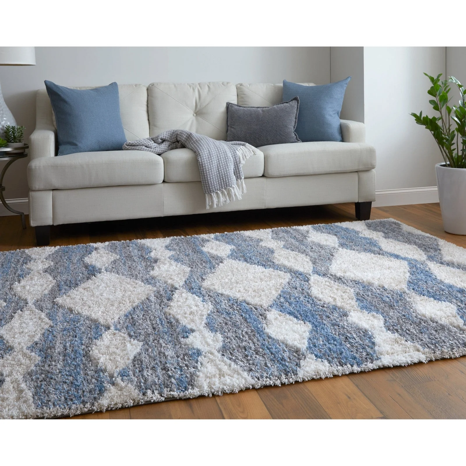 Feizy Mynka 39IFF Transitional Diamond in Ivory/Gray/Blue - Image 4