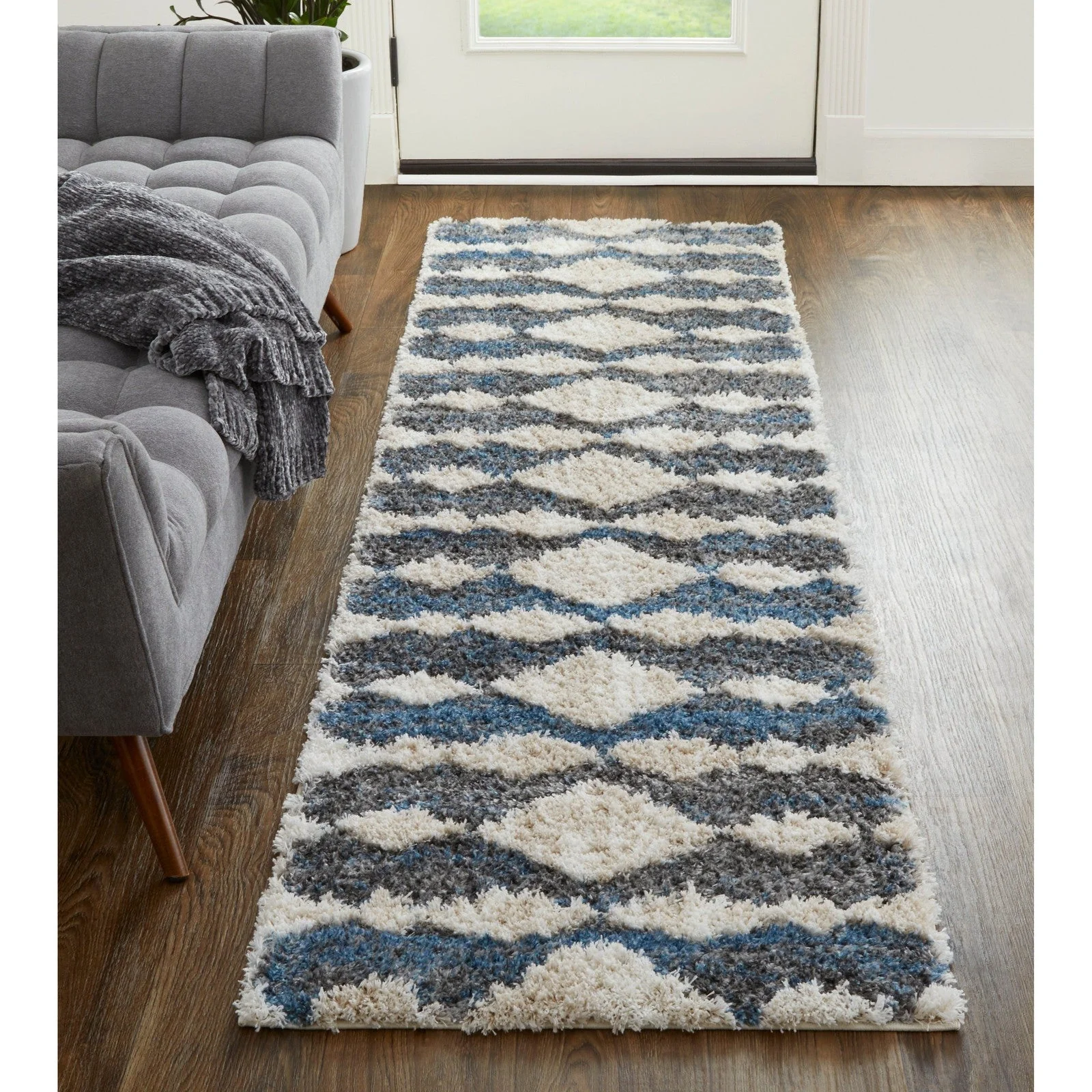 Feizy Mynka 39IFF Transitional Diamond in Ivory/Gray/Blue - Image 9