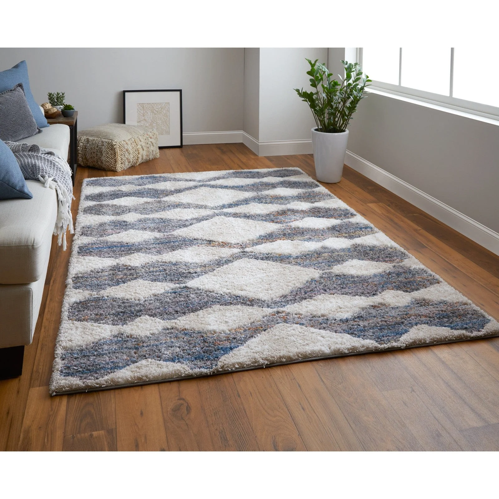 Feizy Mynka 39IFF Transitional Diamond in Tan/Ivory/Blue - Image 3