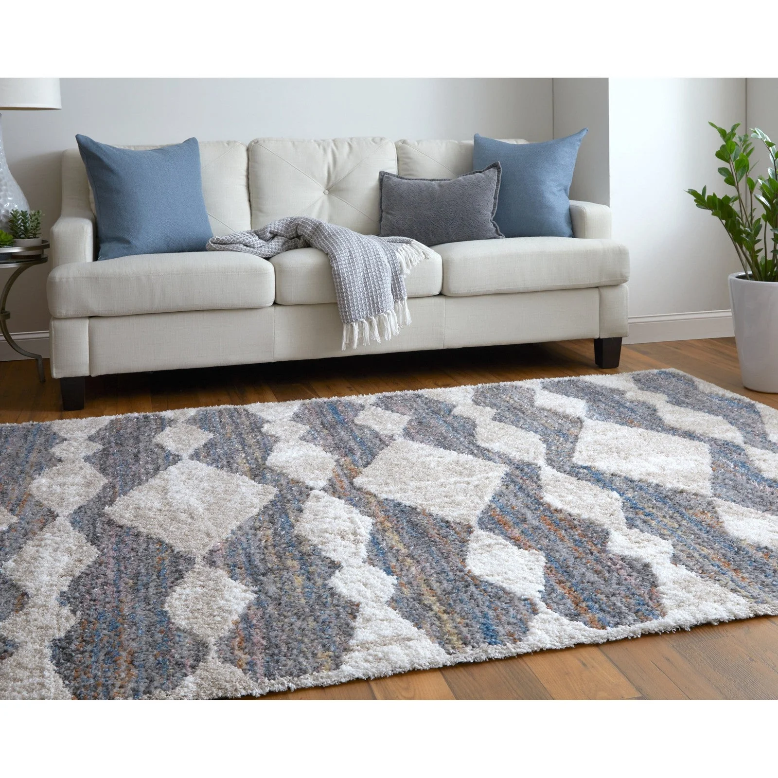 Feizy Mynka 39IFF Transitional Diamond in Tan/Ivory/Blue - Image 4