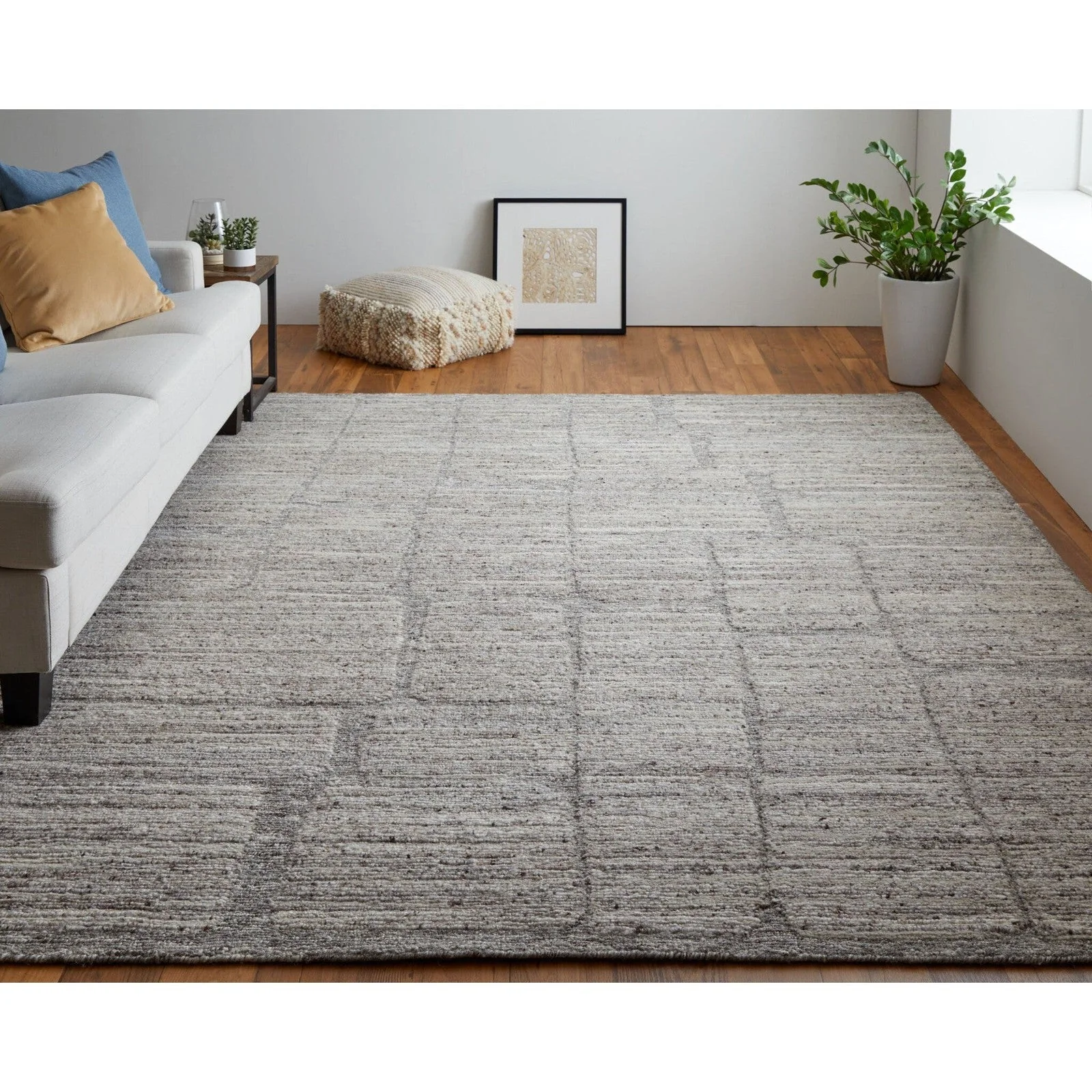 Feizy Navaro 8912F Modern Abstract Rug in Gray/Ivory/Taupe - Image 2