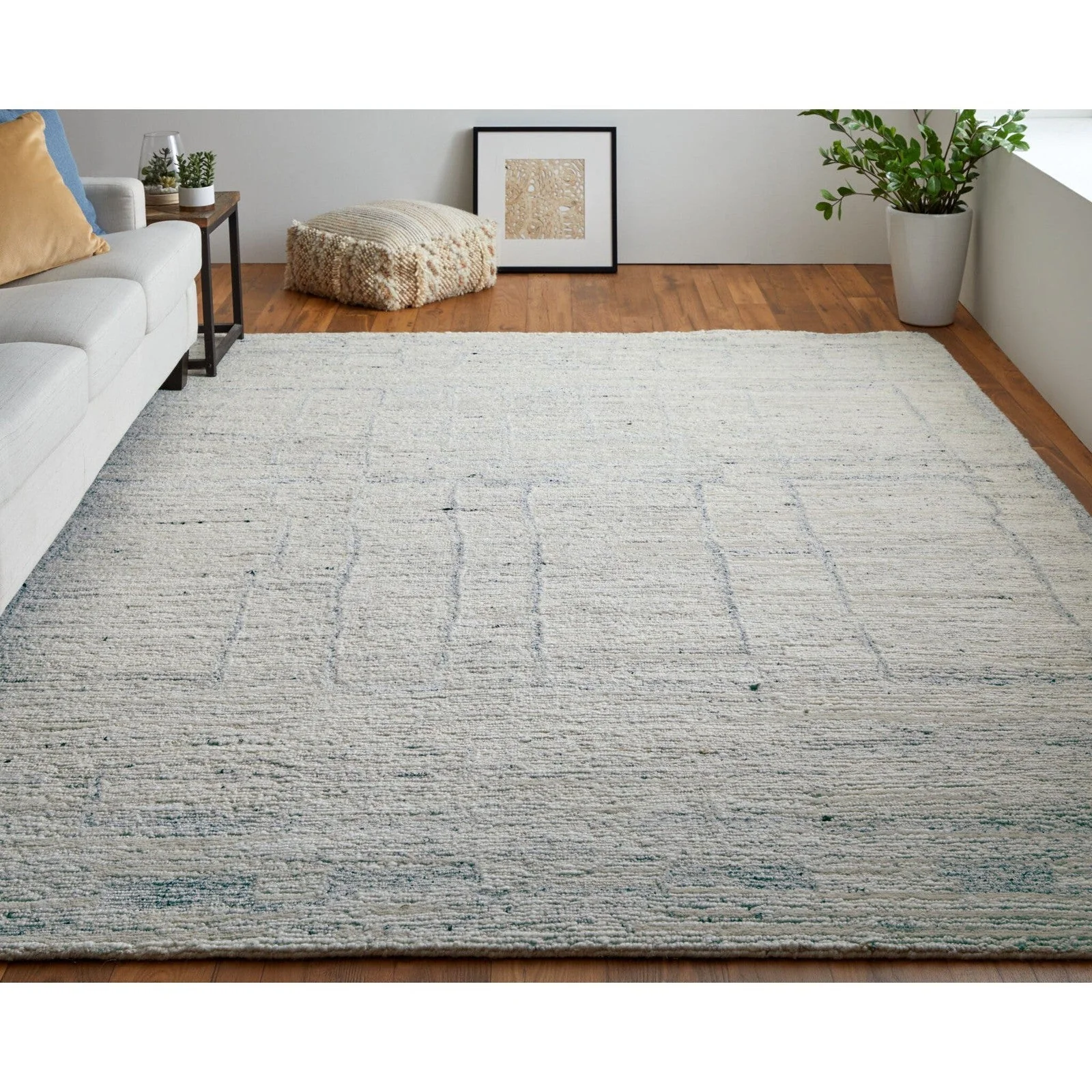 Feizy Navaro 8913F Modern Distressed Rug in Ivory/Gray/Blue - Image 2