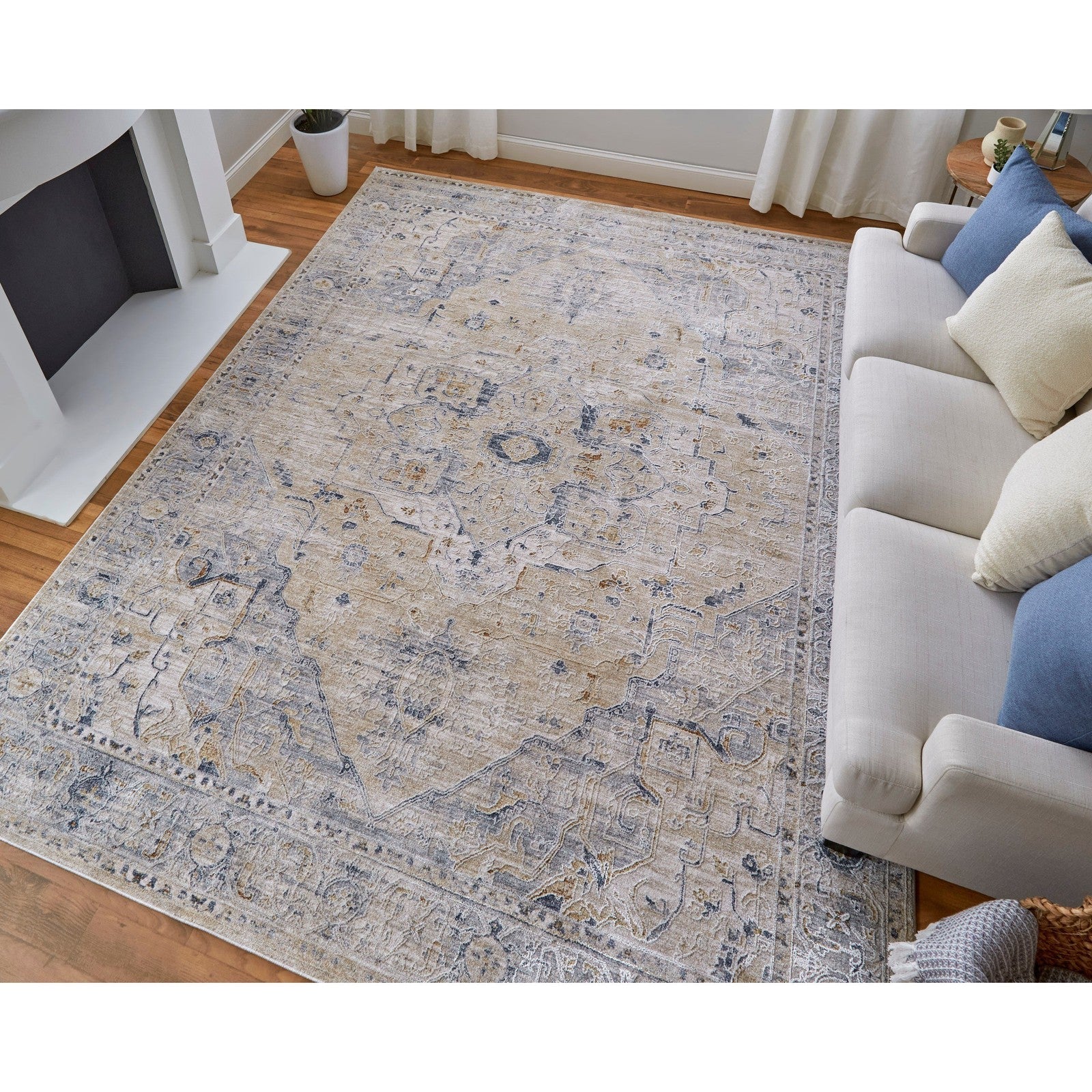Feizy Pasha 39M5F Transitional Medallion in Ivory/Taupe/Blue - Image 2
