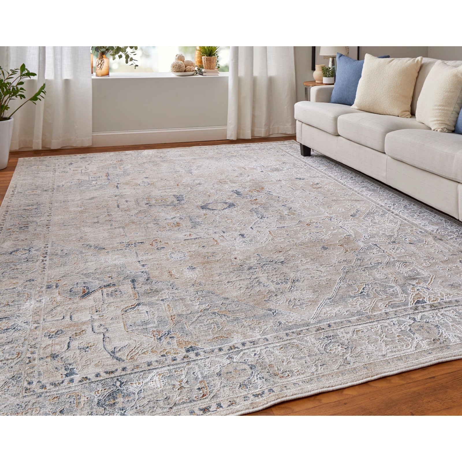 Feizy Pasha 39M5F Transitional Medallion in Ivory/Taupe/Blue - Image 3