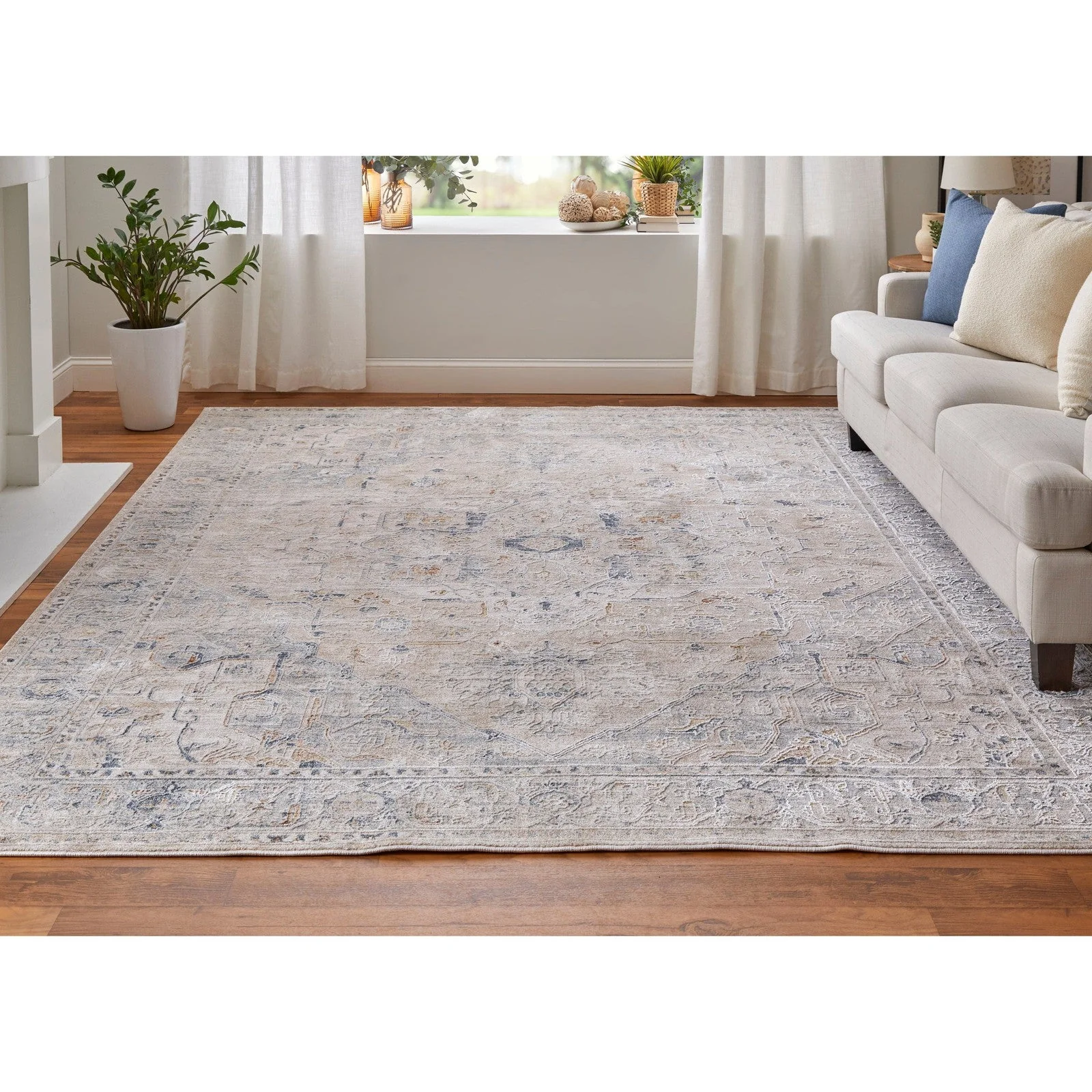 Feizy Pasha 39M5F Transitional Medallion in Ivory/Taupe/Blue - Image 4