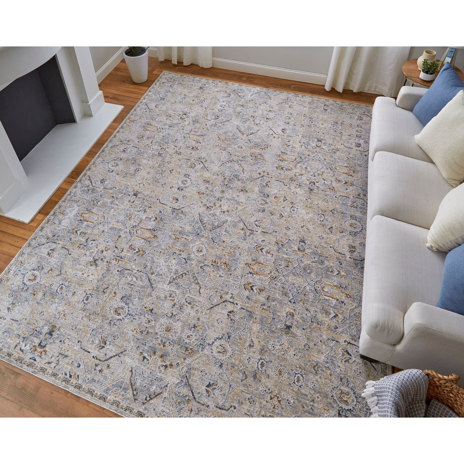 Feizy Pasha 39M6F Transitional Distressed in Ivory/Blue/Tan - Image 2