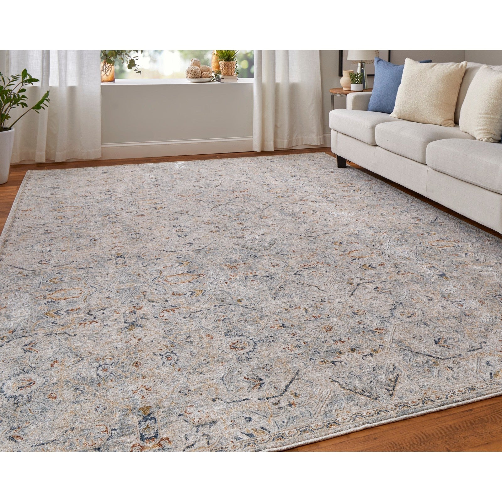 Feizy Pasha 39M6F Transitional Distressed in Ivory/Blue/Tan - Image 3