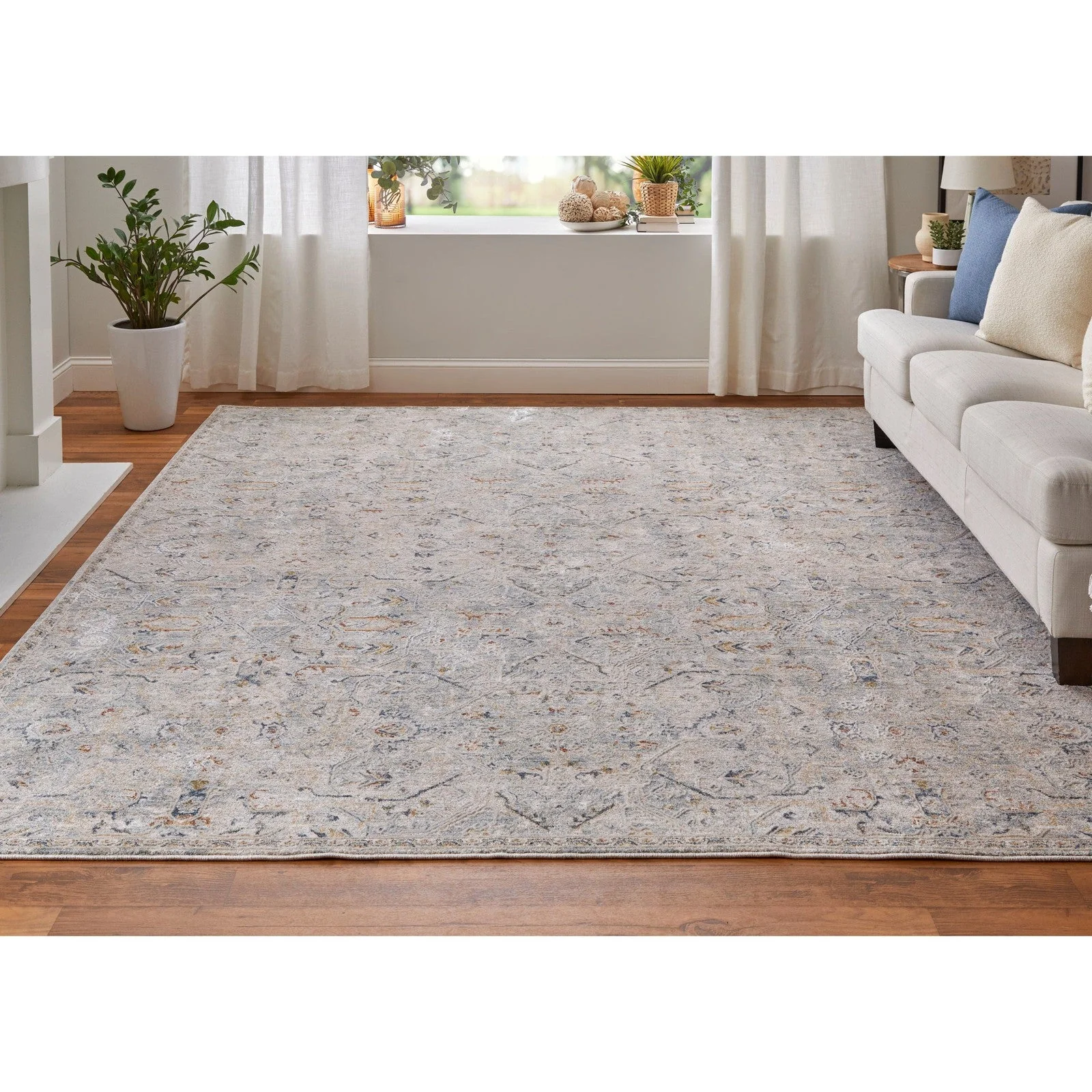 Feizy Pasha 39M6F Transitional Distressed in Ivory/Blue/Tan - Image 4