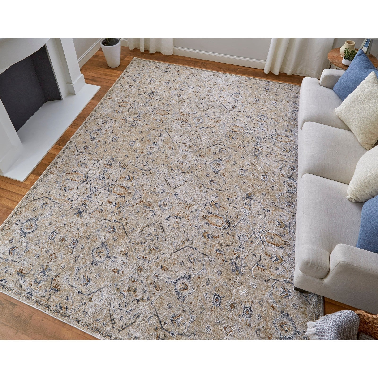 Feizy Pasha 39M6F Transitional Distressed in Taupe/Ivory/Blue - Image 2
