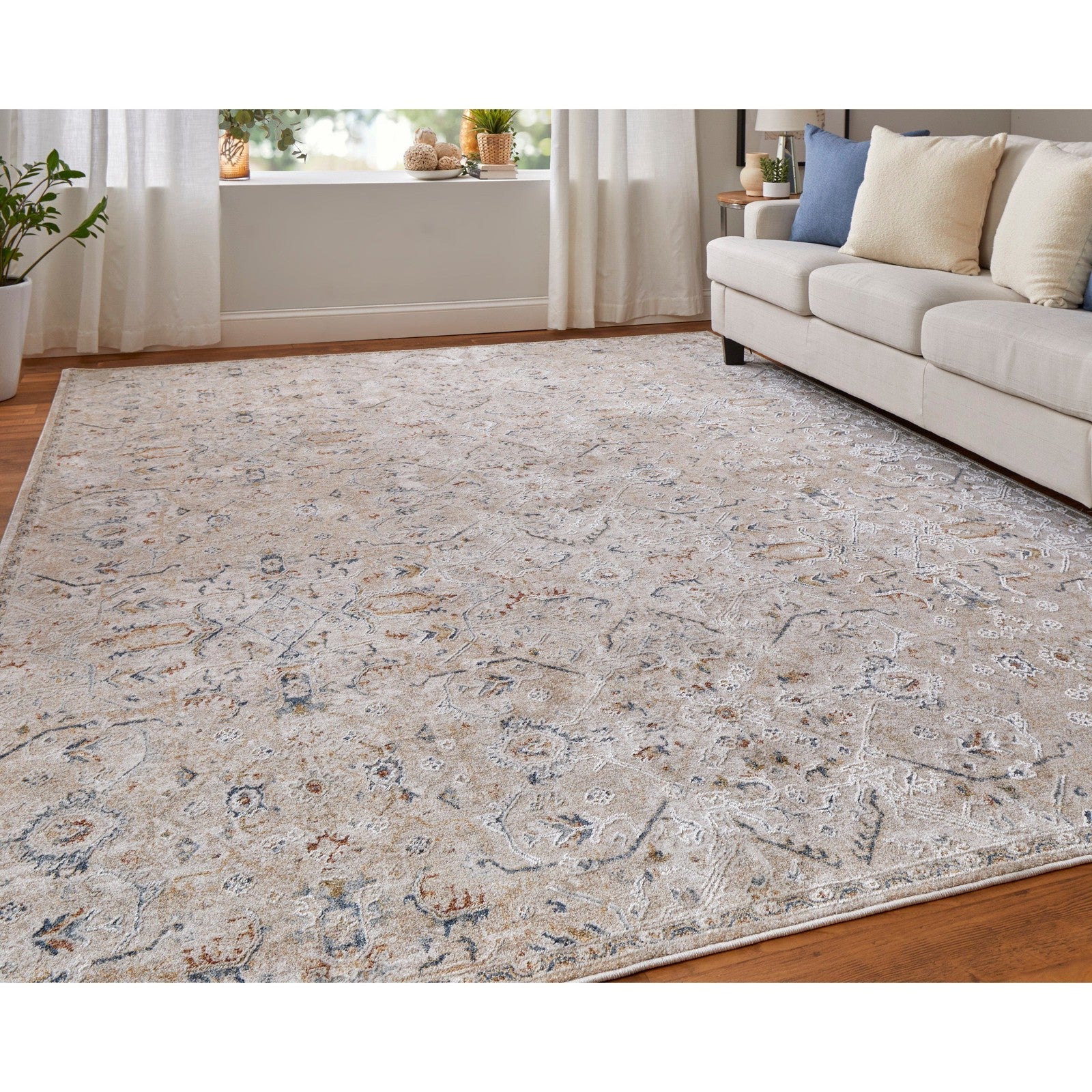 Feizy Pasha 39M6F Transitional Distressed in Taupe/Ivory/Blue - Image 3