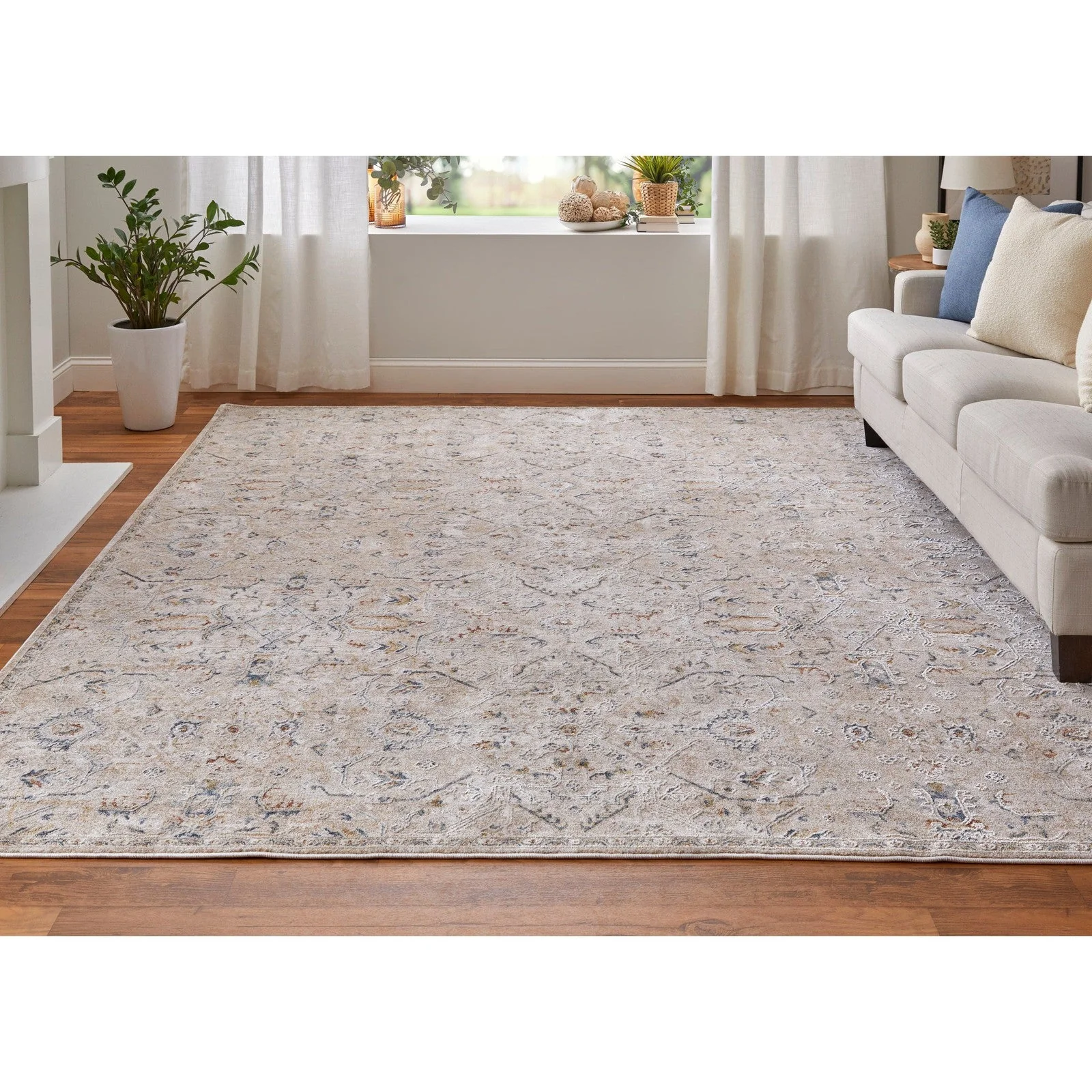 Feizy Pasha 39M6F Transitional Distressed in Taupe/Ivory/Blue - Image 4