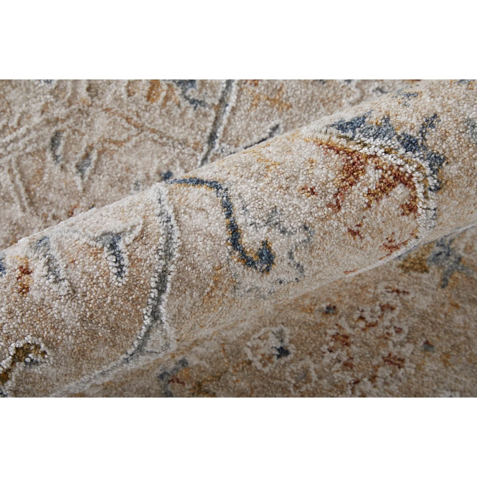 Feizy Pasha 39M6F Transitional Distressed in Taupe/Ivory/Blue - Image 7