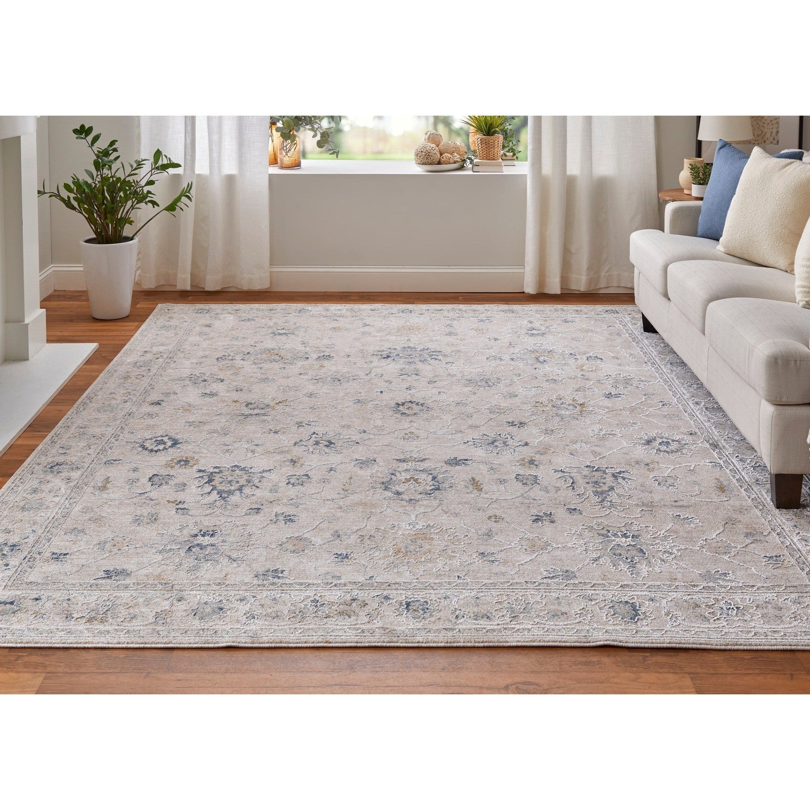 Feizy Pasha 39M7F Transitional Floral & Botanical in Ivory/Taupe/Blue - Image 4