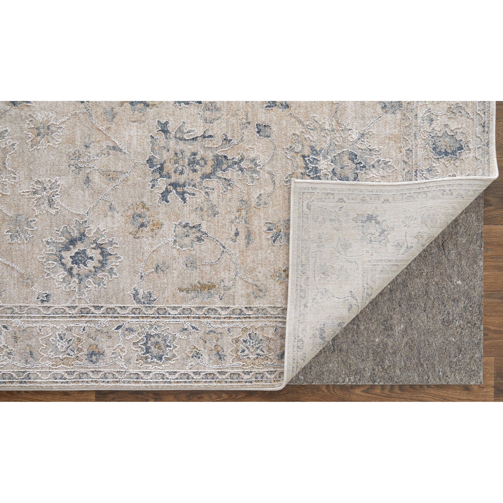 Feizy Pasha 39M7F Transitional Floral & Botanical in Ivory/Taupe/Blue - Image 6