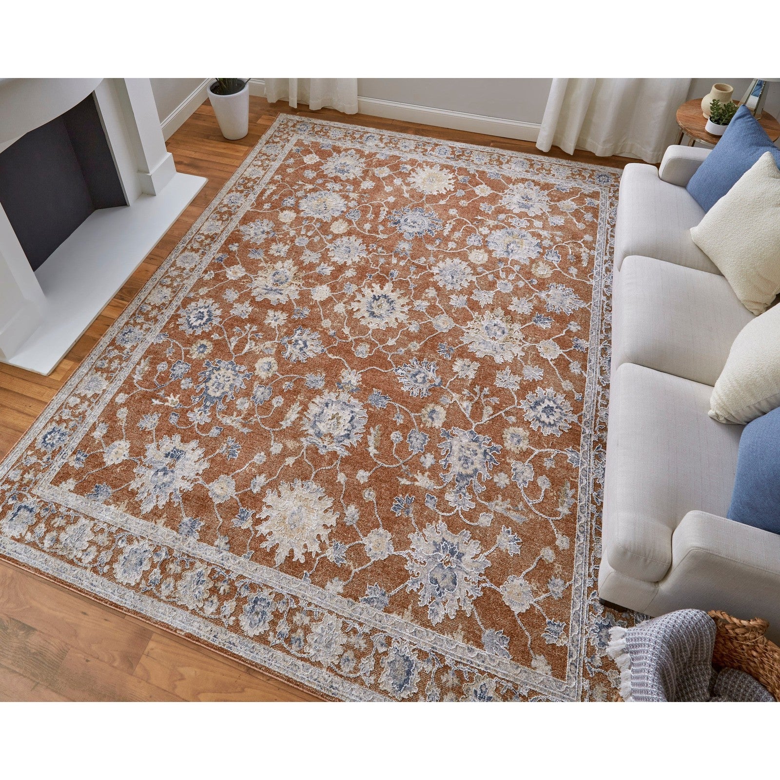Feizy Pasha 39M7F Transitional Floral & Botanical in Red/Ivory/Blue - Image 2