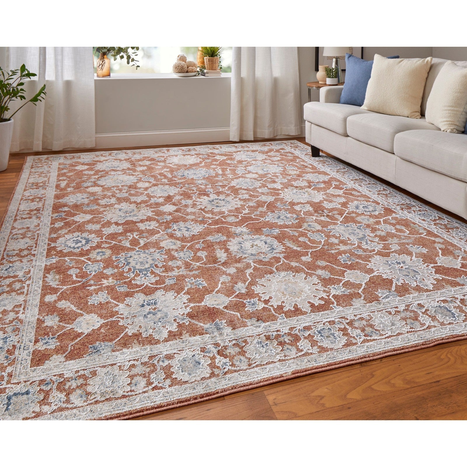 Feizy Pasha 39M7F Transitional Floral & Botanical in Red/Ivory/Blue - Image 3