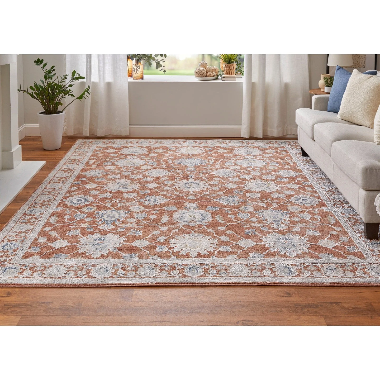 Feizy Pasha 39M7F Transitional Floral & Botanical in Red/Ivory/Blue - Image 4