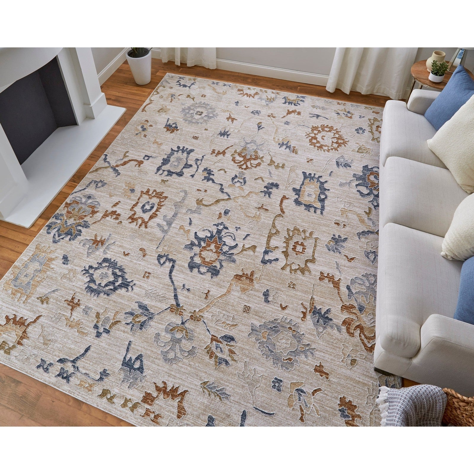 Feizy Pasha 39M8F Transitional Floral & Botanical in Ivory/Blue/Gold - Image 2