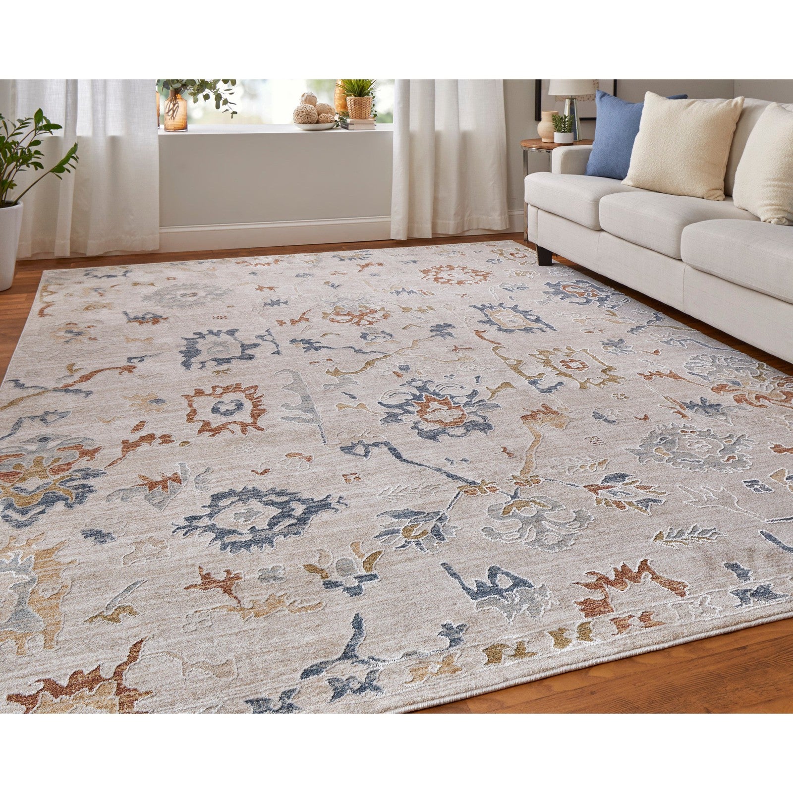 Feizy Pasha 39M8F Transitional Floral & Botanical in Ivory/Blue/Gold - Image 3