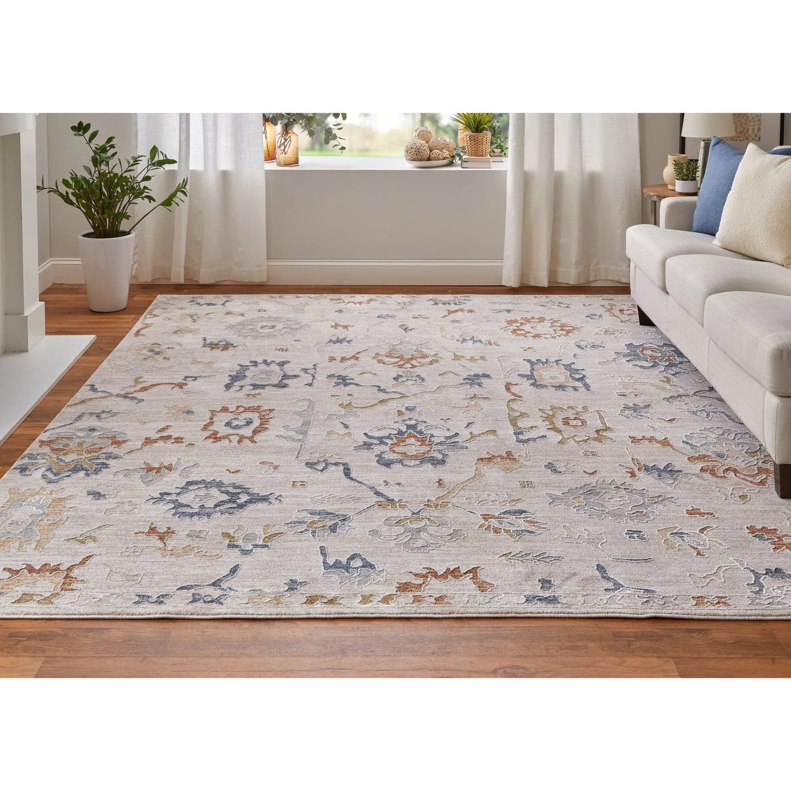 Feizy Pasha 39M8F Transitional Floral & Botanical in Ivory/Blue/Gold - Image 4
