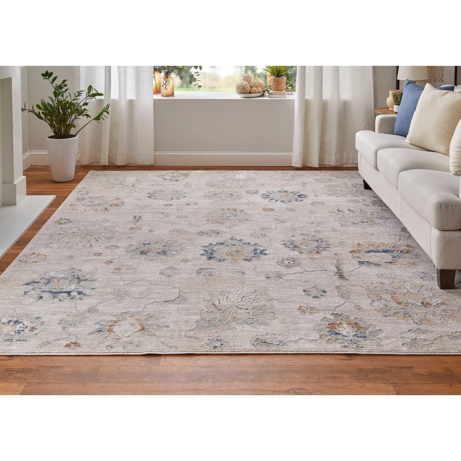 Feizy Pasha 39M9F Transitional Floral & Botanical in Taupe/Ivory/Blue - Image 4