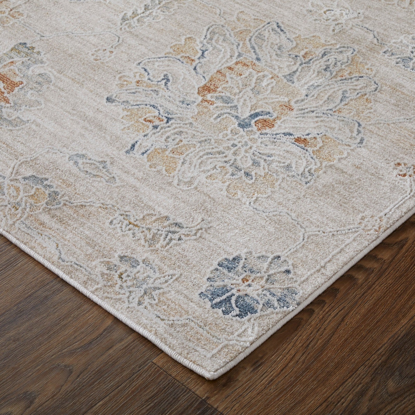 Feizy Pasha 39M9F Transitional Floral & Botanical in Taupe/Ivory/Blue - Image 5