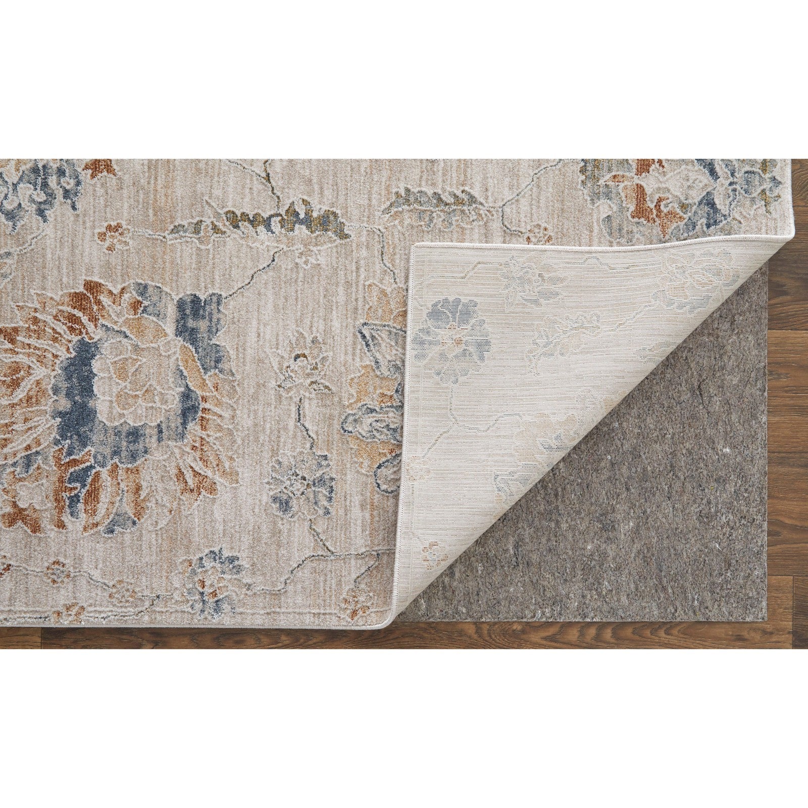Feizy Pasha 39M9F Transitional Floral & Botanical in Taupe/Ivory/Blue - Image 6