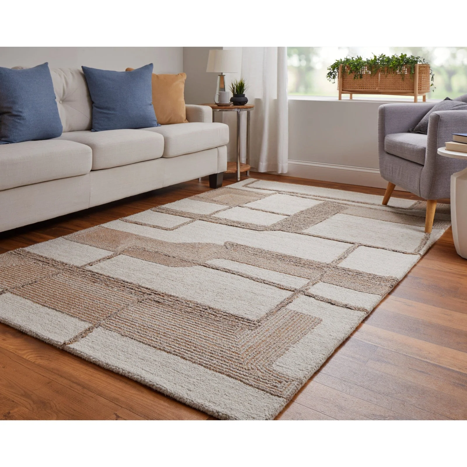 Feizy Pollock 8954F Modern Geometric in Ivory/Brown/Tan - Image 2