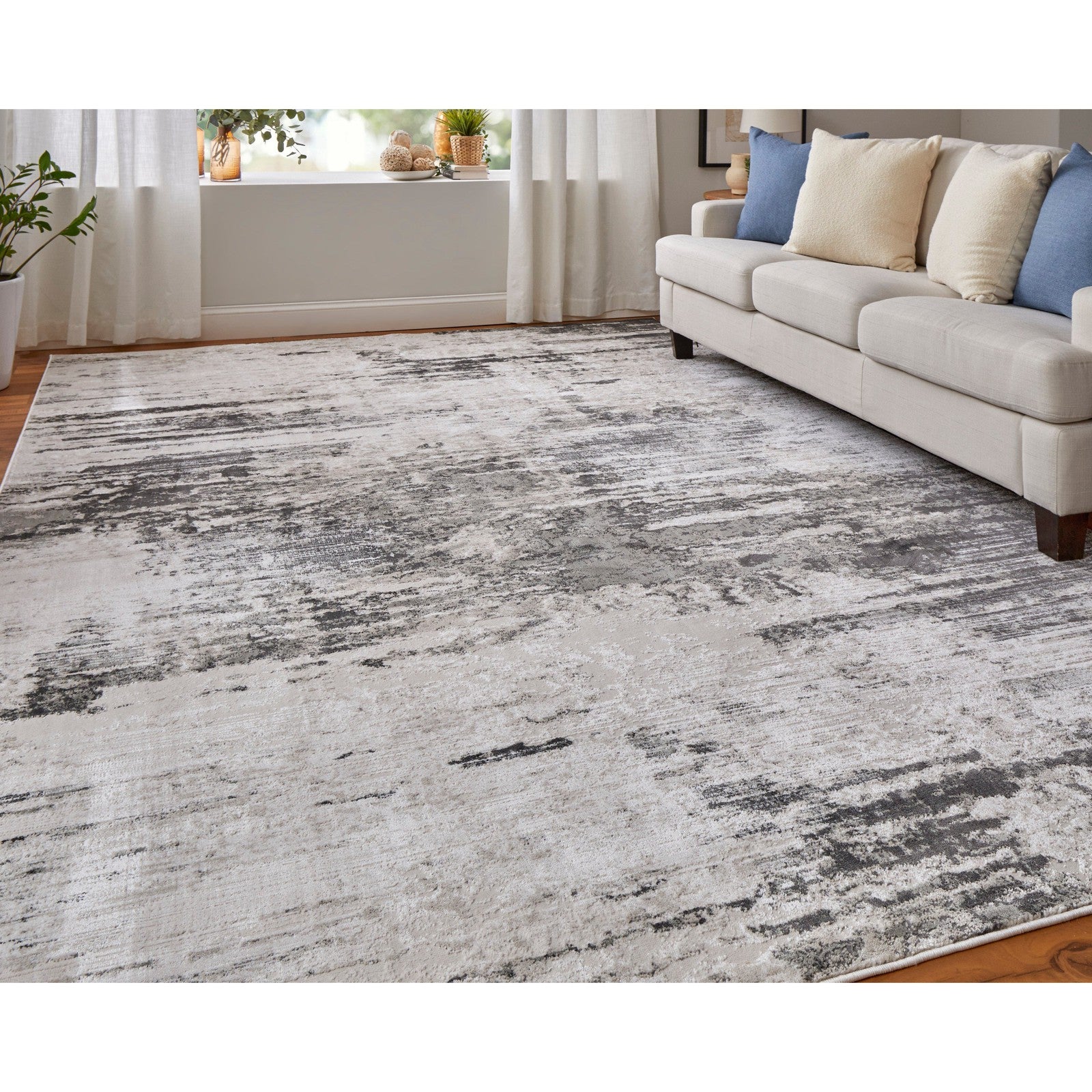 Feizy Prasad 39N9F Modern Abstract in Ivory/Gray/Taupe - Image 3