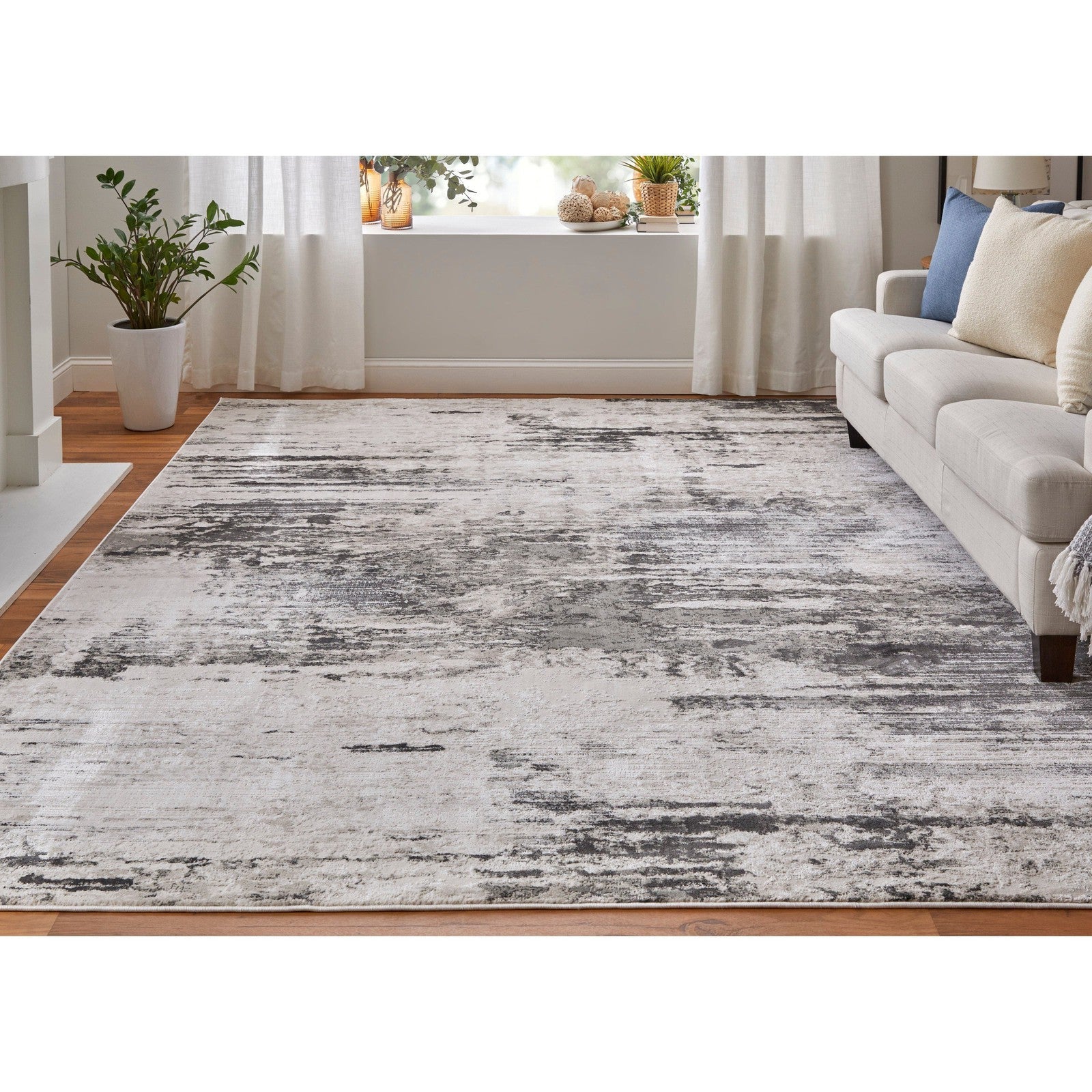 Feizy Prasad 39N9F Modern Abstract in Ivory/Gray/Taupe - Image 4
