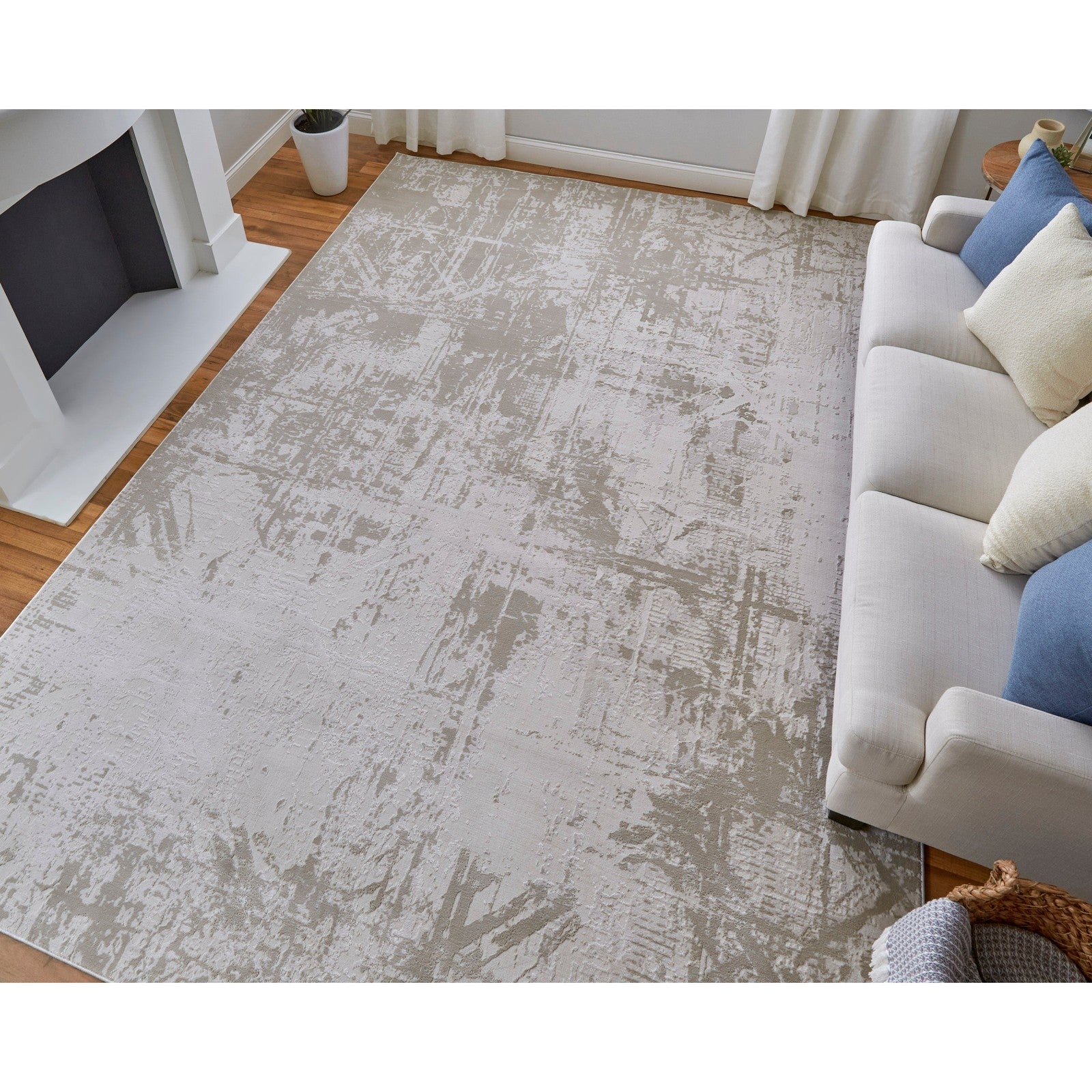 Feizy Prasad 39NAF Modern Abstract in Ivory/Taupe/Silver - Image 2
