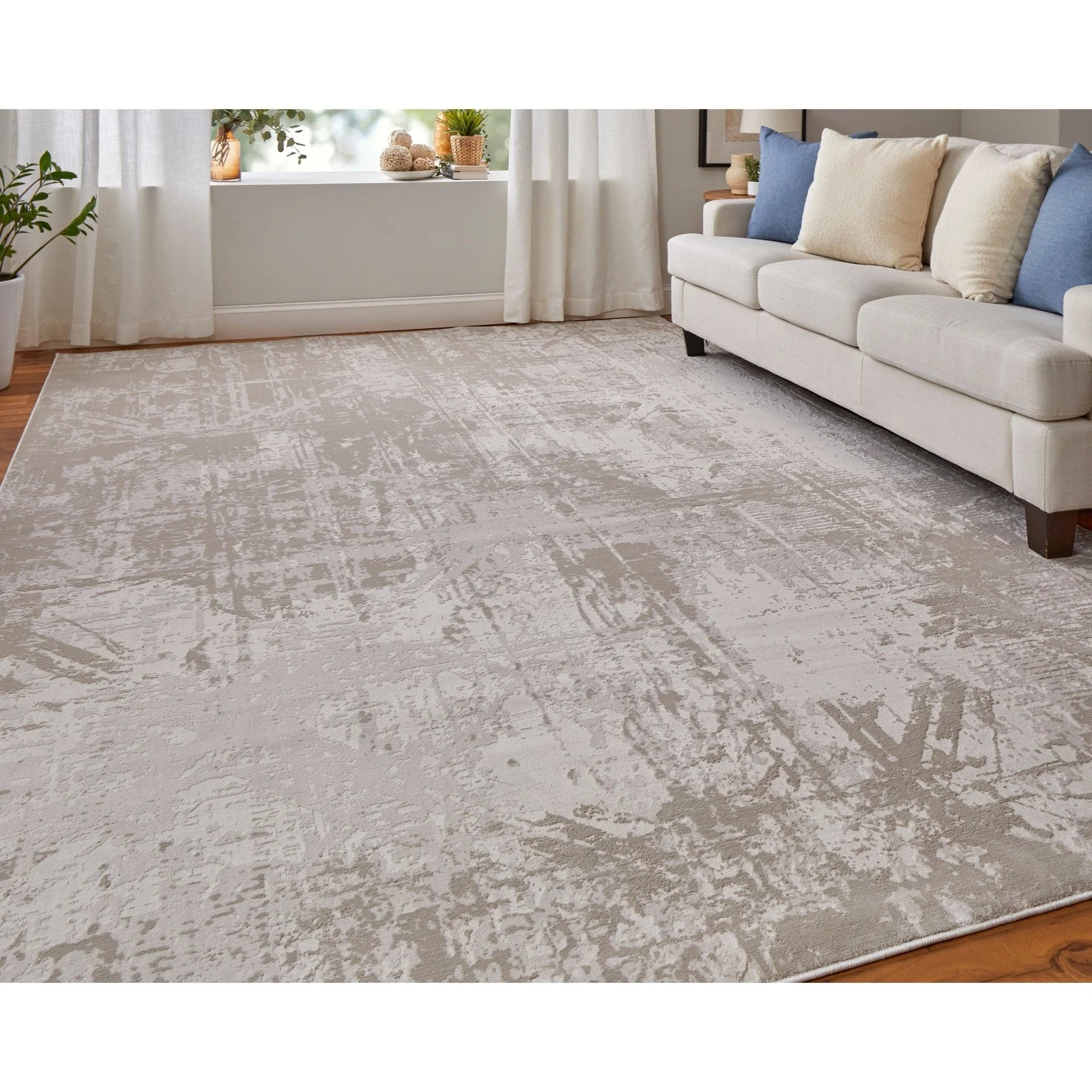 Feizy Prasad 39NAF Modern Abstract in Ivory/Taupe/Silver - Image 3