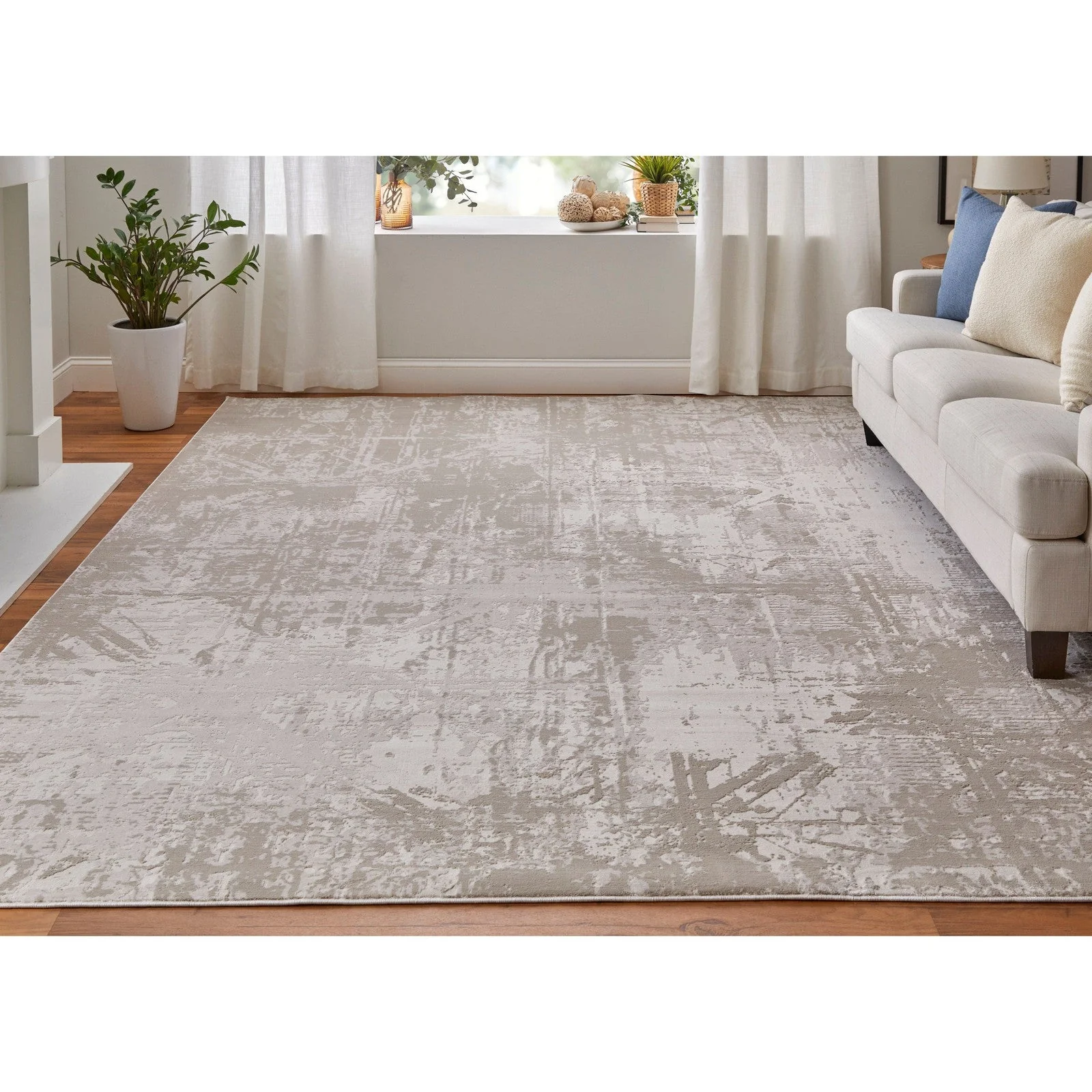 Feizy Prasad 39NAF Modern Abstract in Ivory/Taupe/Silver - Image 4