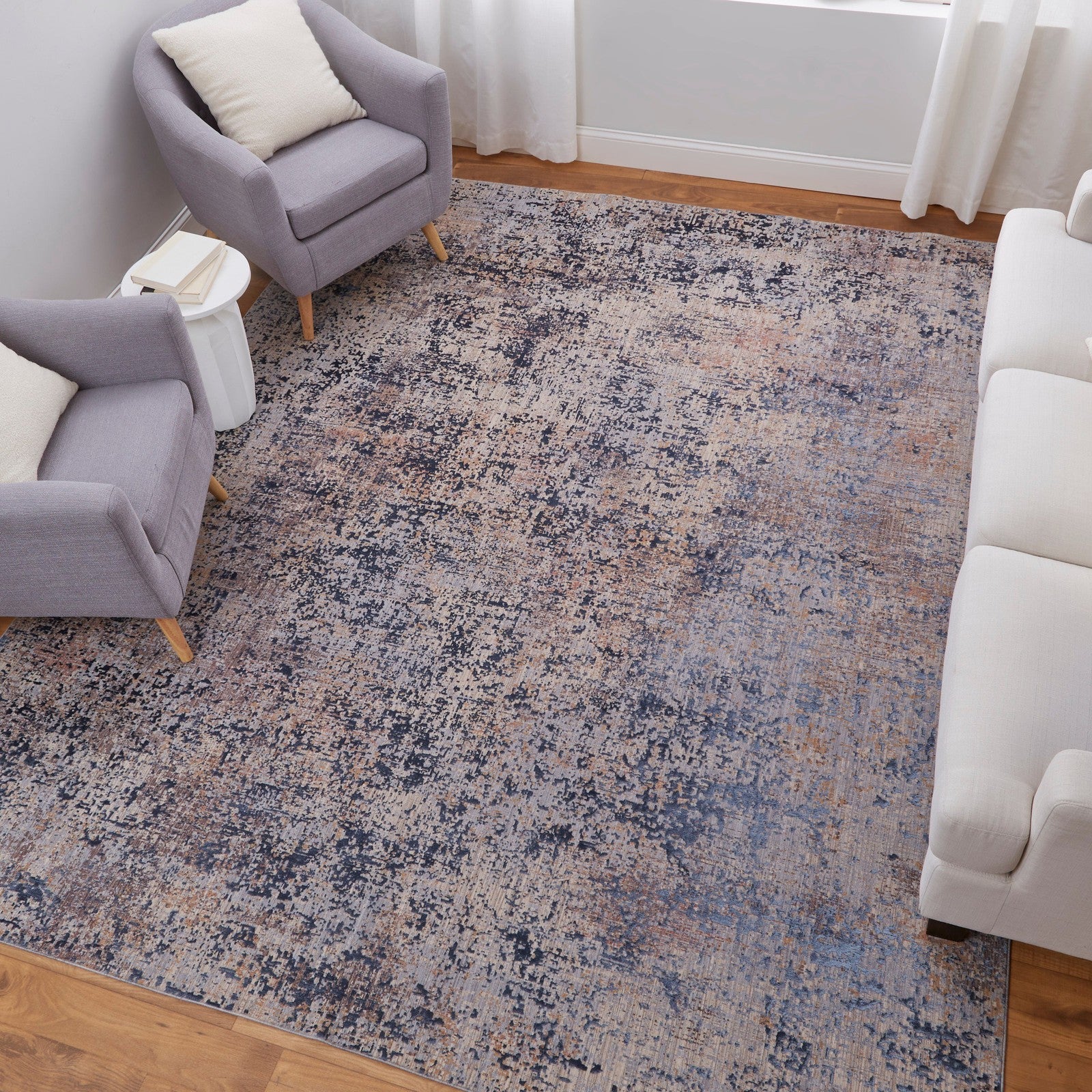 Feizy Pryor 39NGF Modern Watercolor in Blue/Tan/Brown - Image 2