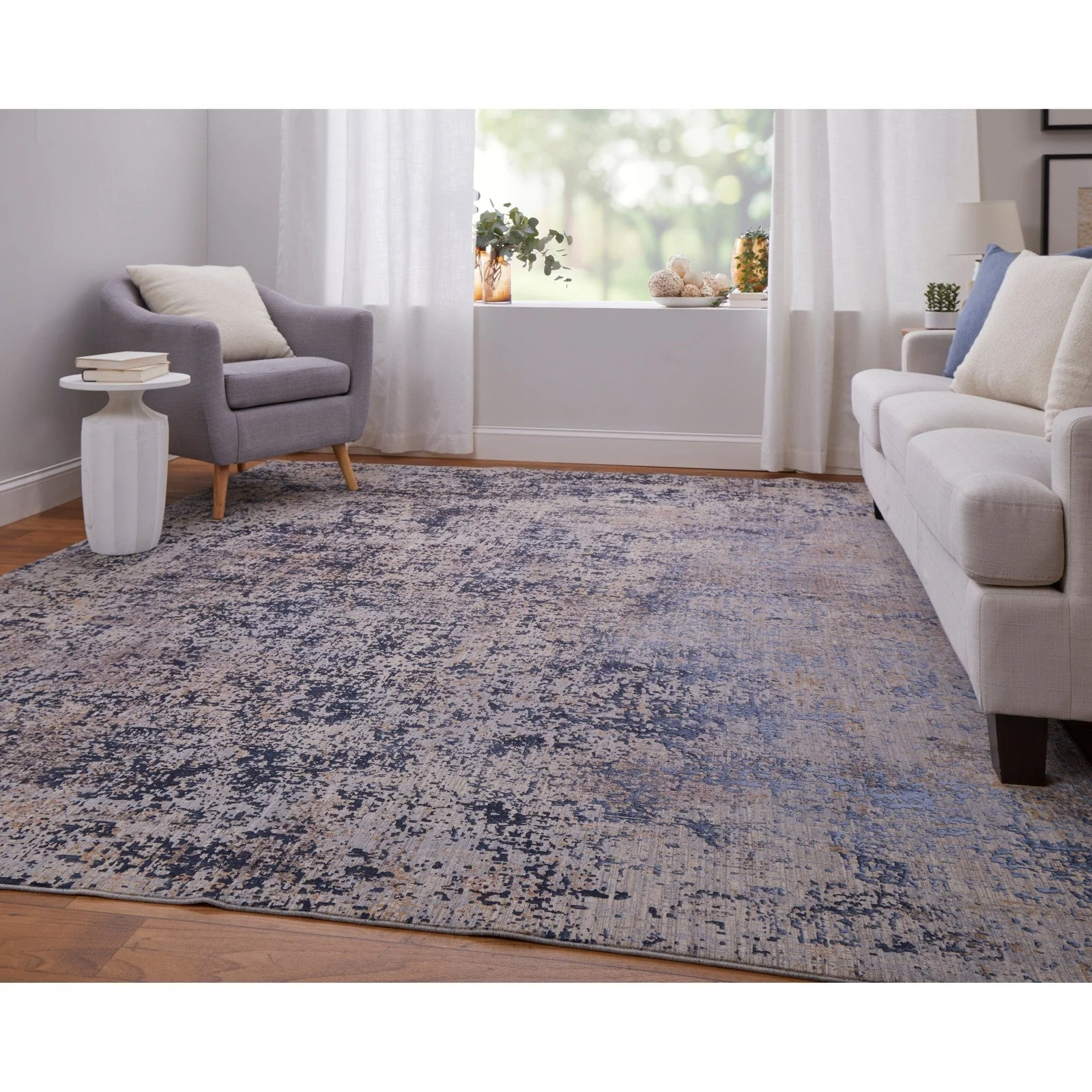 Feizy Pryor 39NGF Modern Watercolor in Blue/Tan/Brown - Image 3