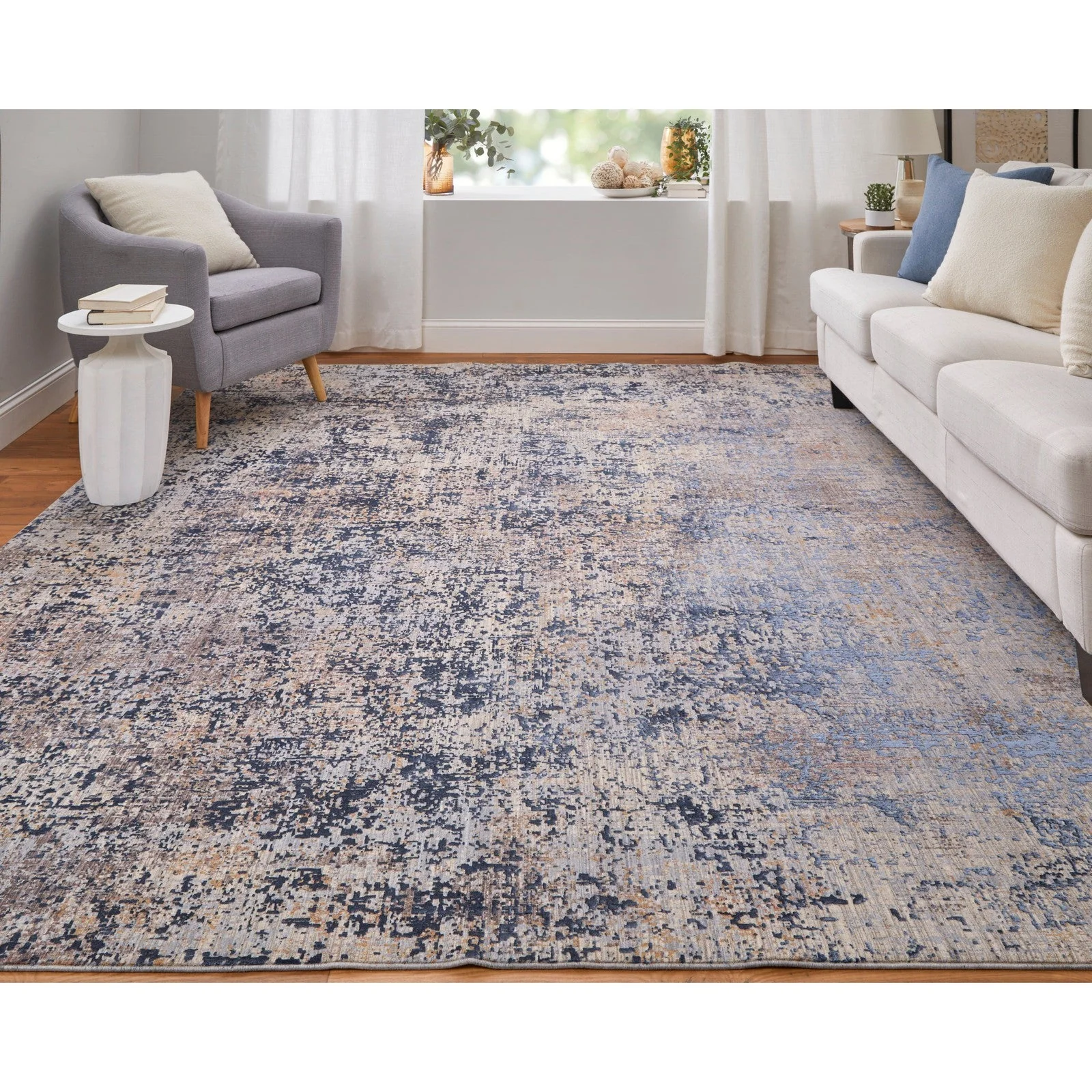 Feizy Pryor 39NGF Modern Watercolor in Blue/Tan/Brown - Image 4