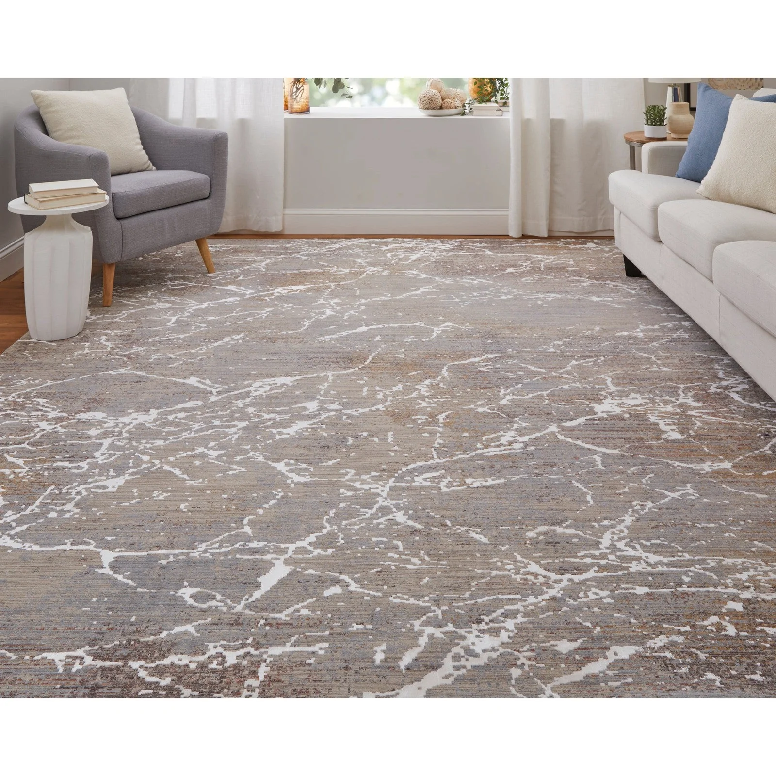Feizy Pryor 39NHF Modern Abstract in Taupe/Brown/White - Image 4