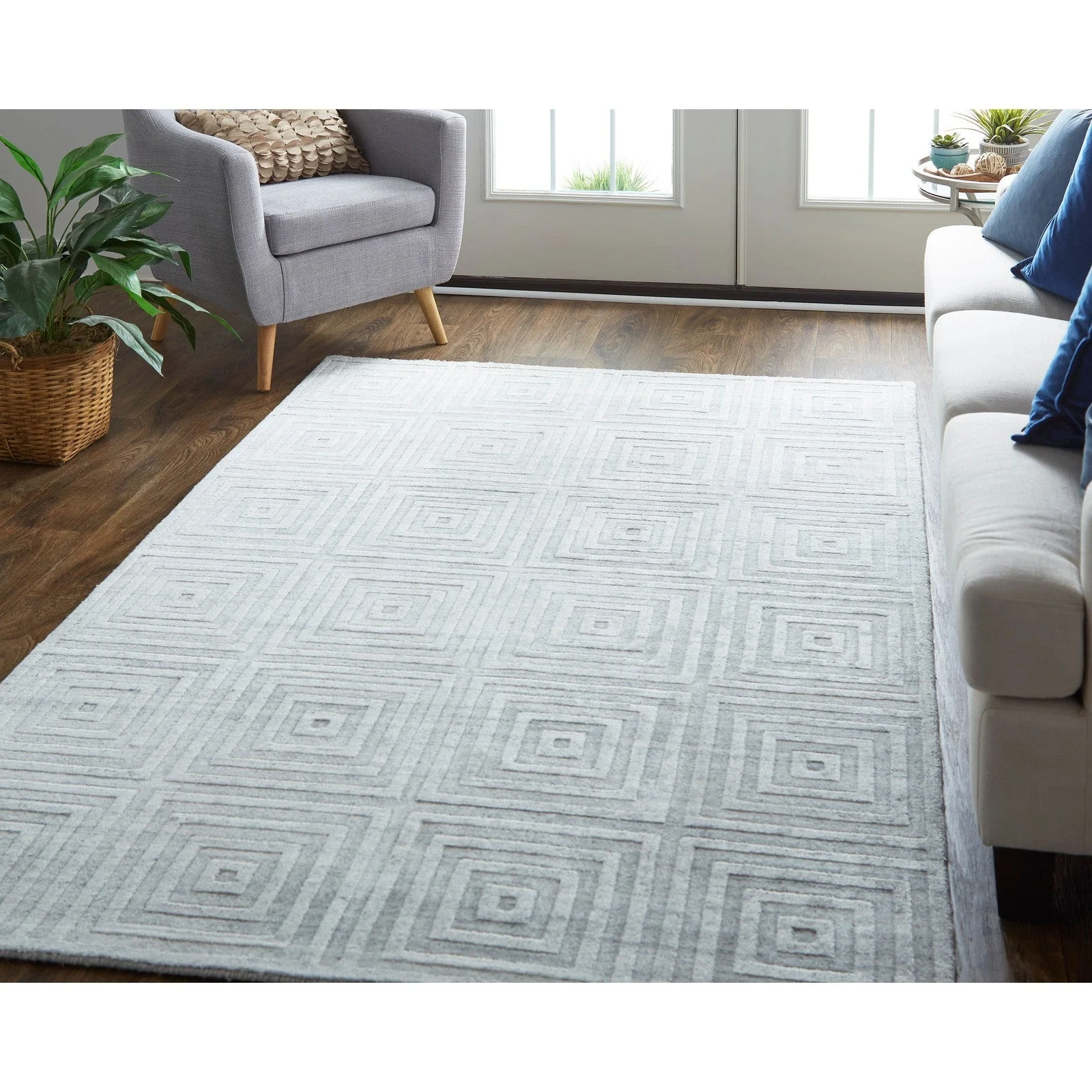 Feizy Redford 8670F Transitional Solid in White/Silver - Image 2