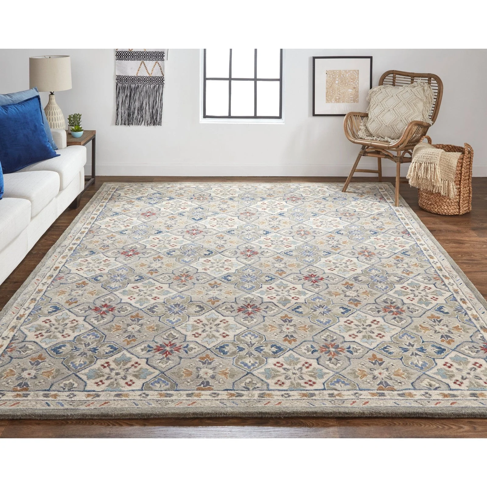 Feizy Rylan 8638F Transitional Floral & Botanical in Taupe/Ivory/Red - Image 2