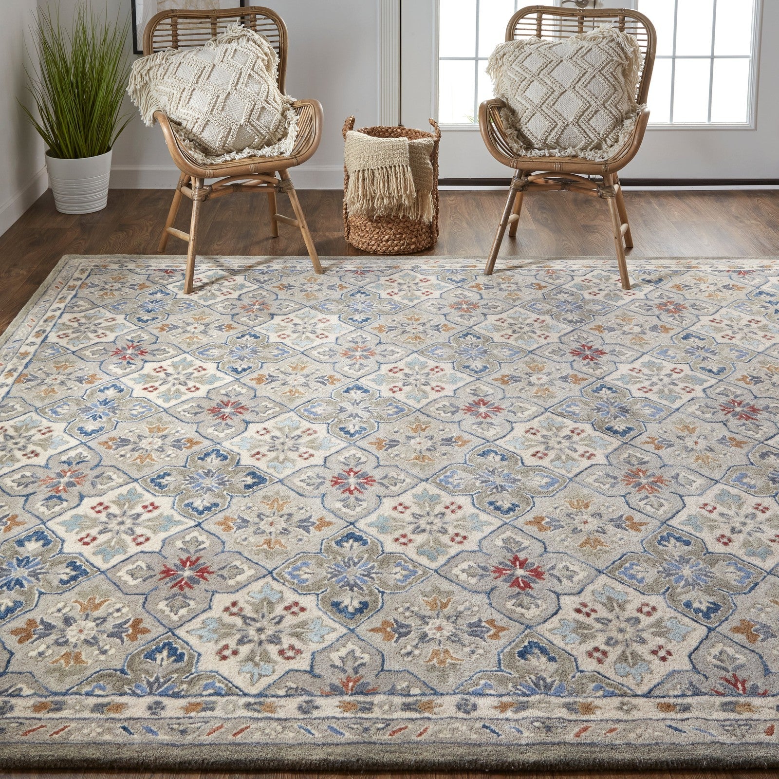 Feizy Rylan 8638F Transitional Floral & Botanical in Taupe/Ivory/Red - Image 3