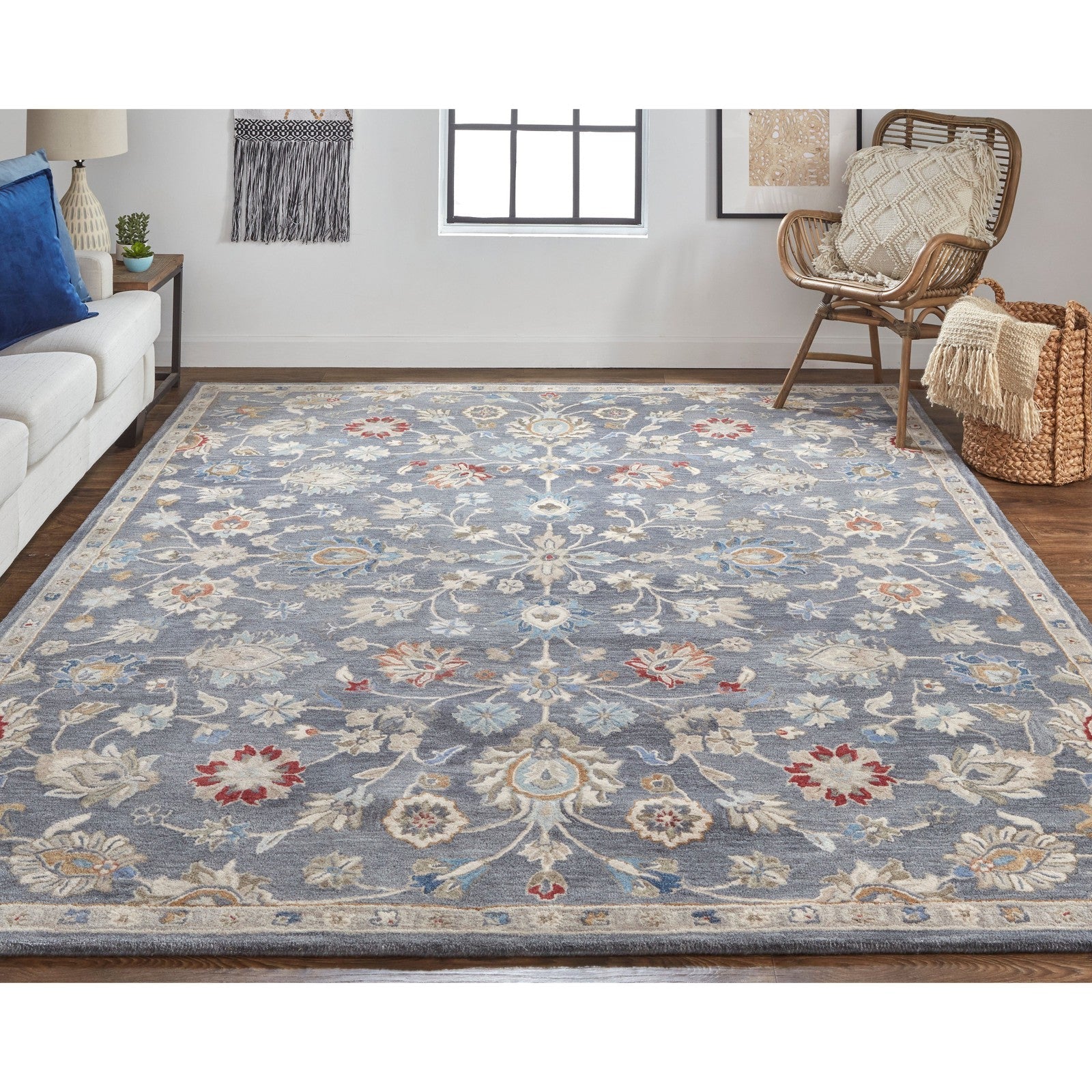 Feizy Rylan 8639F Transitional Oriental in Gray/Ivory/Red - Image 2