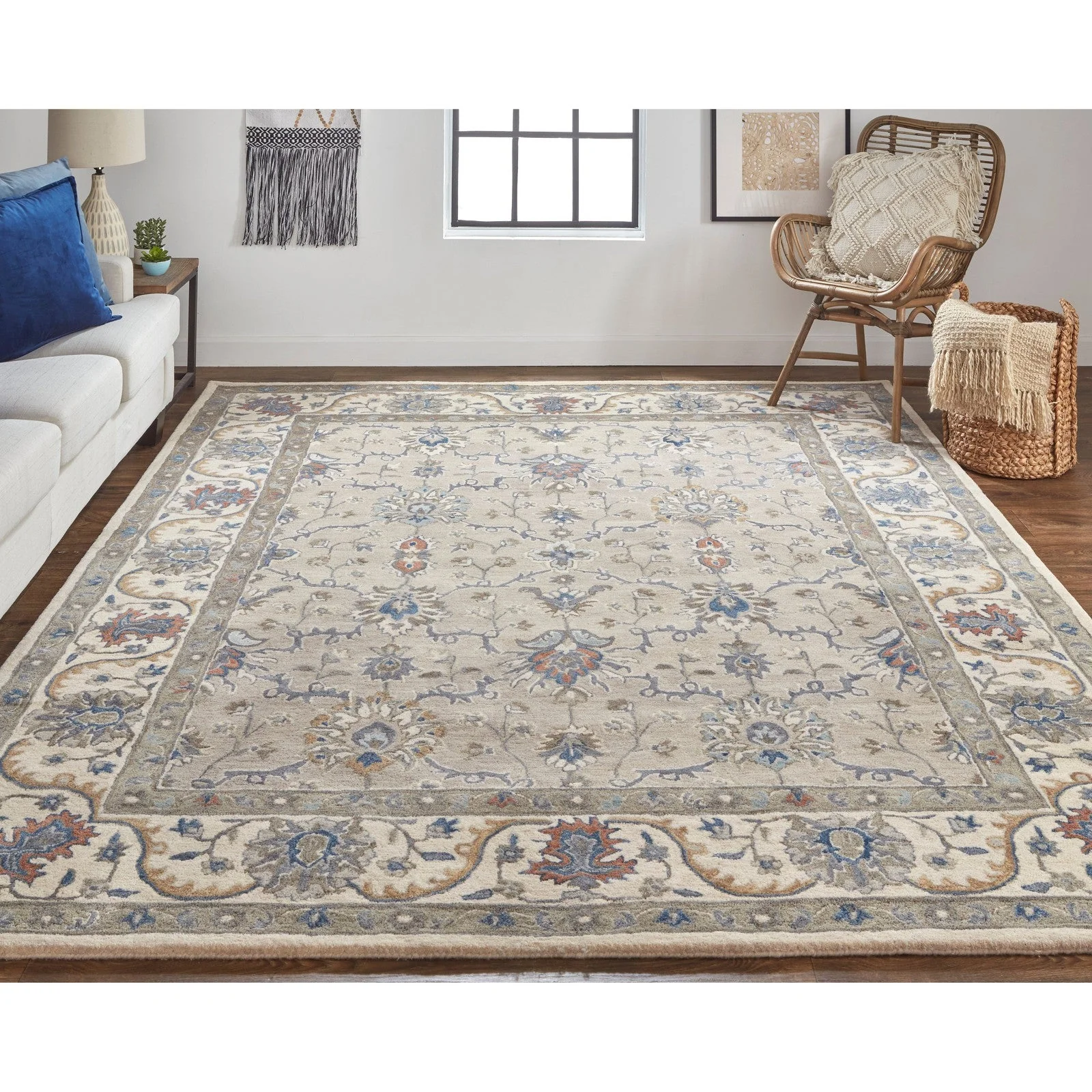 Feizy Rylan 8640F Transitional Oriental in Taupe/Ivory/Blue - Image 2