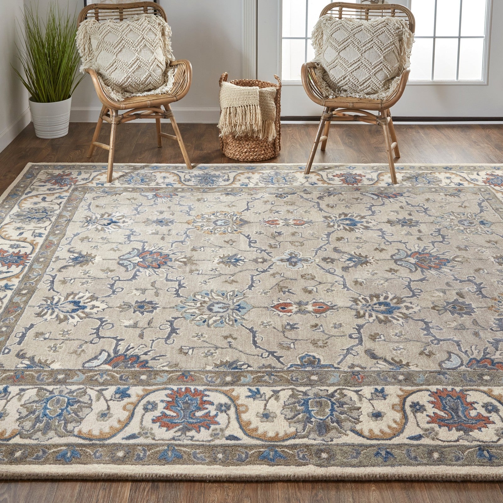 Feizy Rylan 8640F Transitional Oriental in Taupe/Ivory/Blue - Image 3
