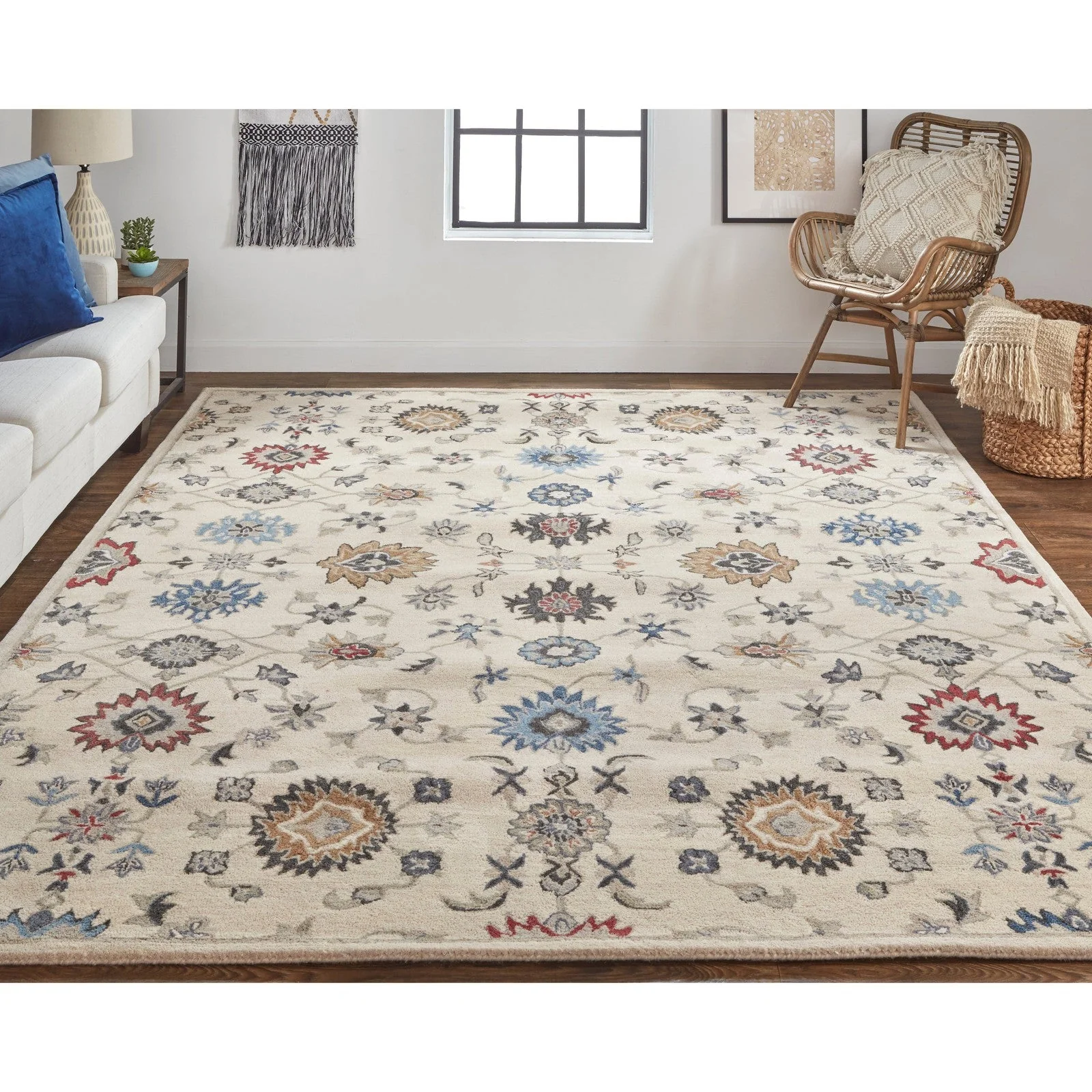Feizy Rylan 8641F Transitional Floral & Botanical in Ivory/Blue/Tan - Image 2