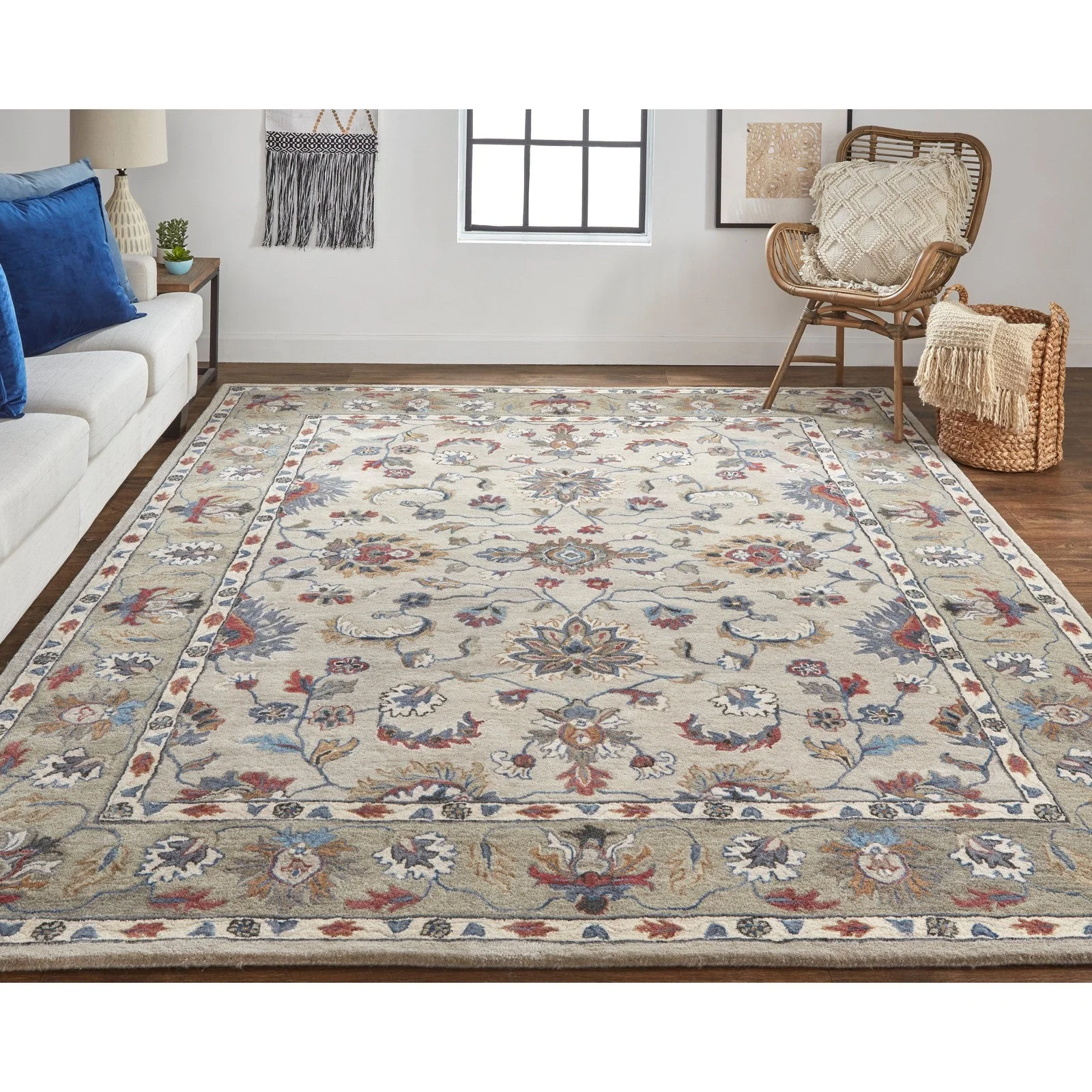 Feizy Rylan 8642F Transitional Oriental in Ivory/Taupe/Blue - Image 2