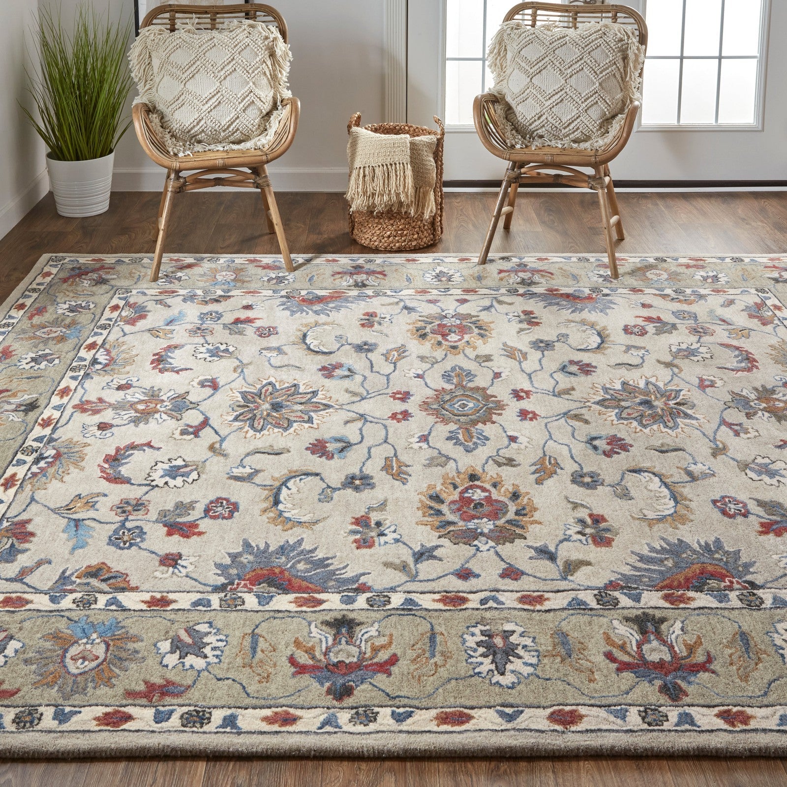 Feizy Rylan 8642F Transitional Oriental in Ivory/Taupe/Blue - Image 3