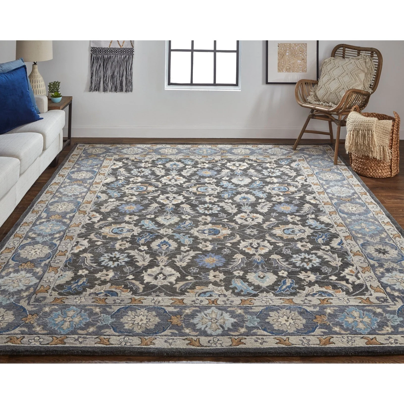 Feizy Rylan 8643F Transitional Oriental in Taupe/Blue/Ivory - Image 2