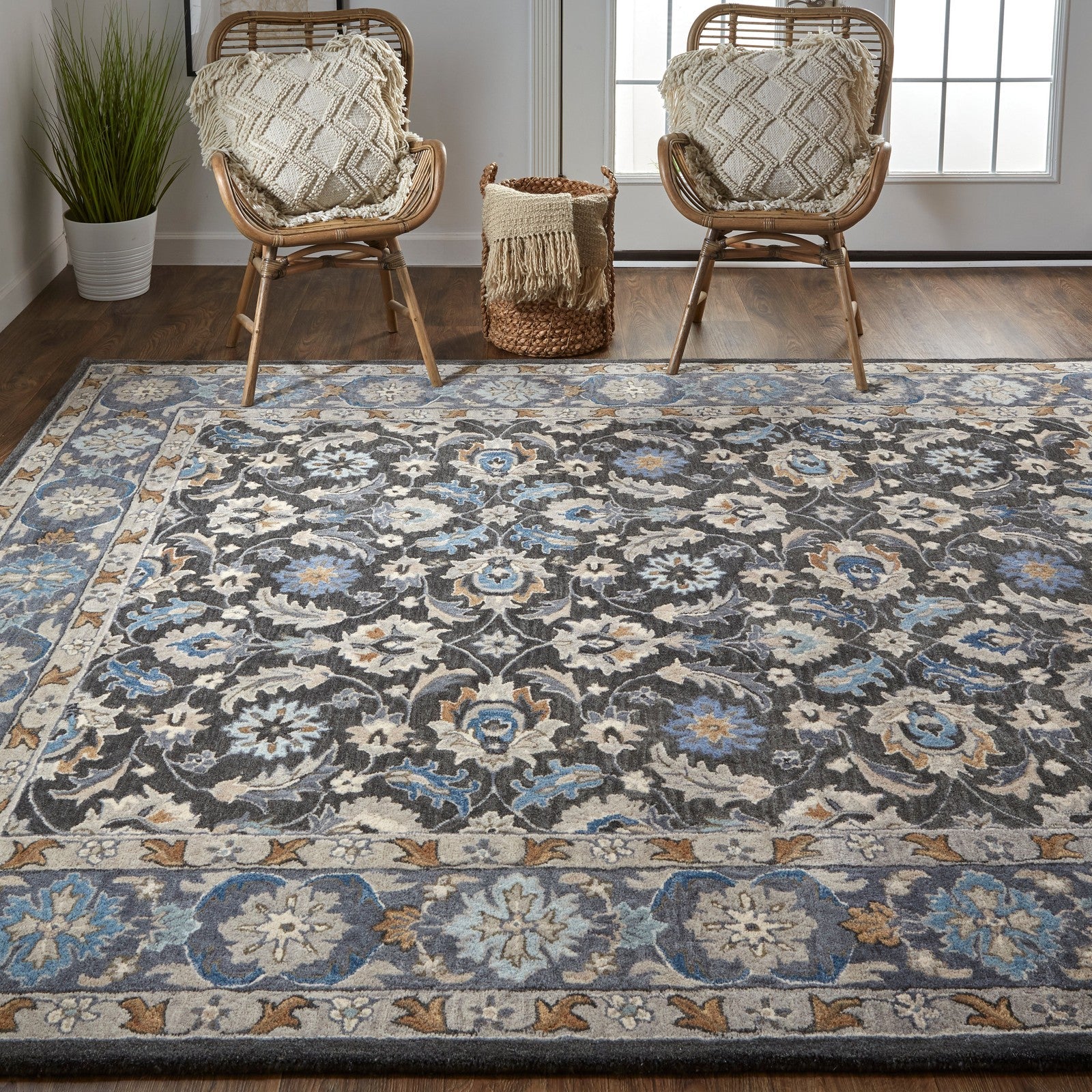 Feizy Rylan 8643F Transitional Oriental in Taupe/Blue/Ivory - Image 3