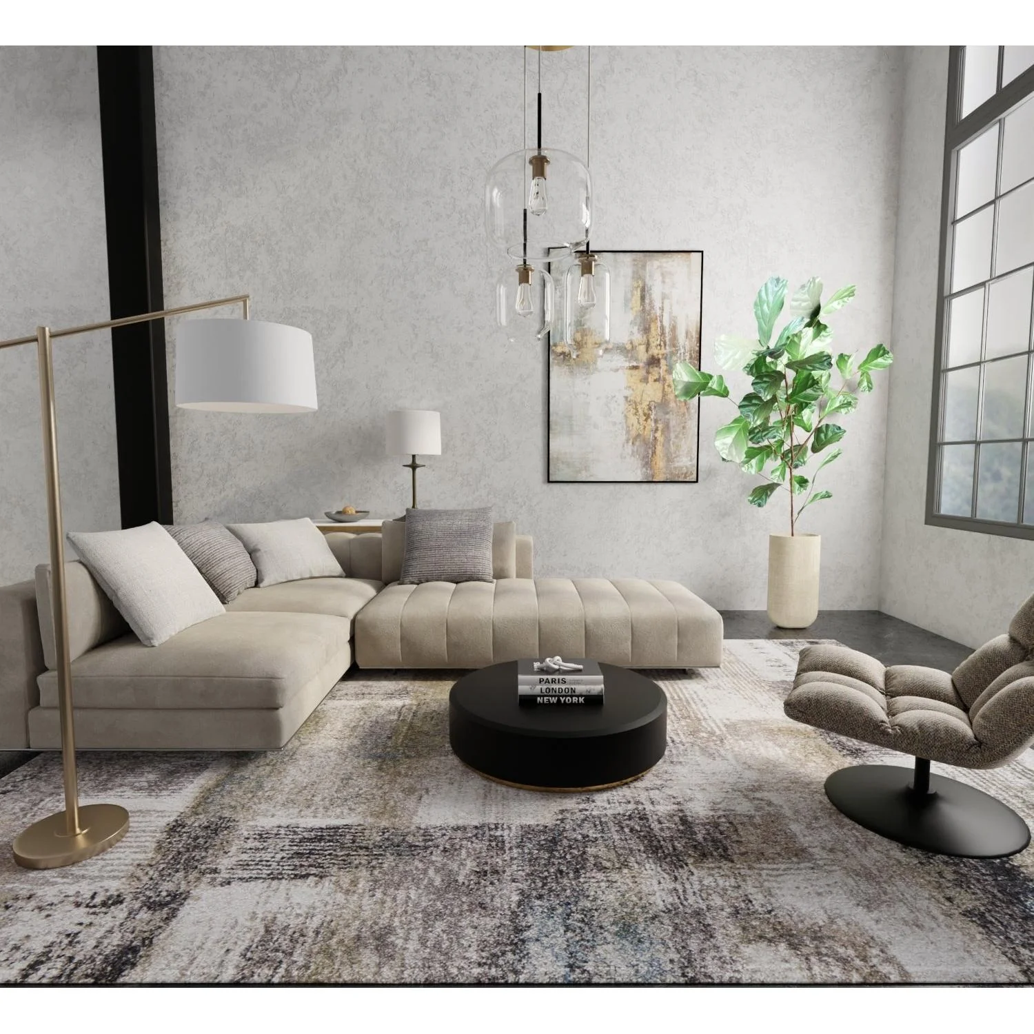 Feizy Skyview 39Q9F Modern Abstract Rug in Gray/Taupe/Ivory - Image 2